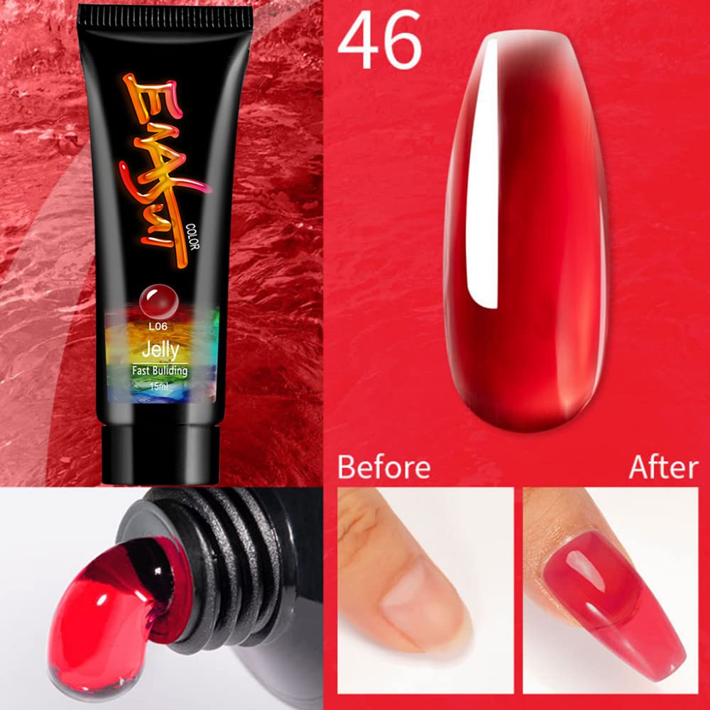Professional Poly Nail Extension Gel Kit - Crystal Jelly Quick Extension Gel with Nail Brush, Base Coat, Top Coat & Slip Solution | Complete UV/LED Nail Art Enhancement Set for Salon & Home Manicures | Perfect for DIY Nail Extensions, French Tips & Gel Nail Designs