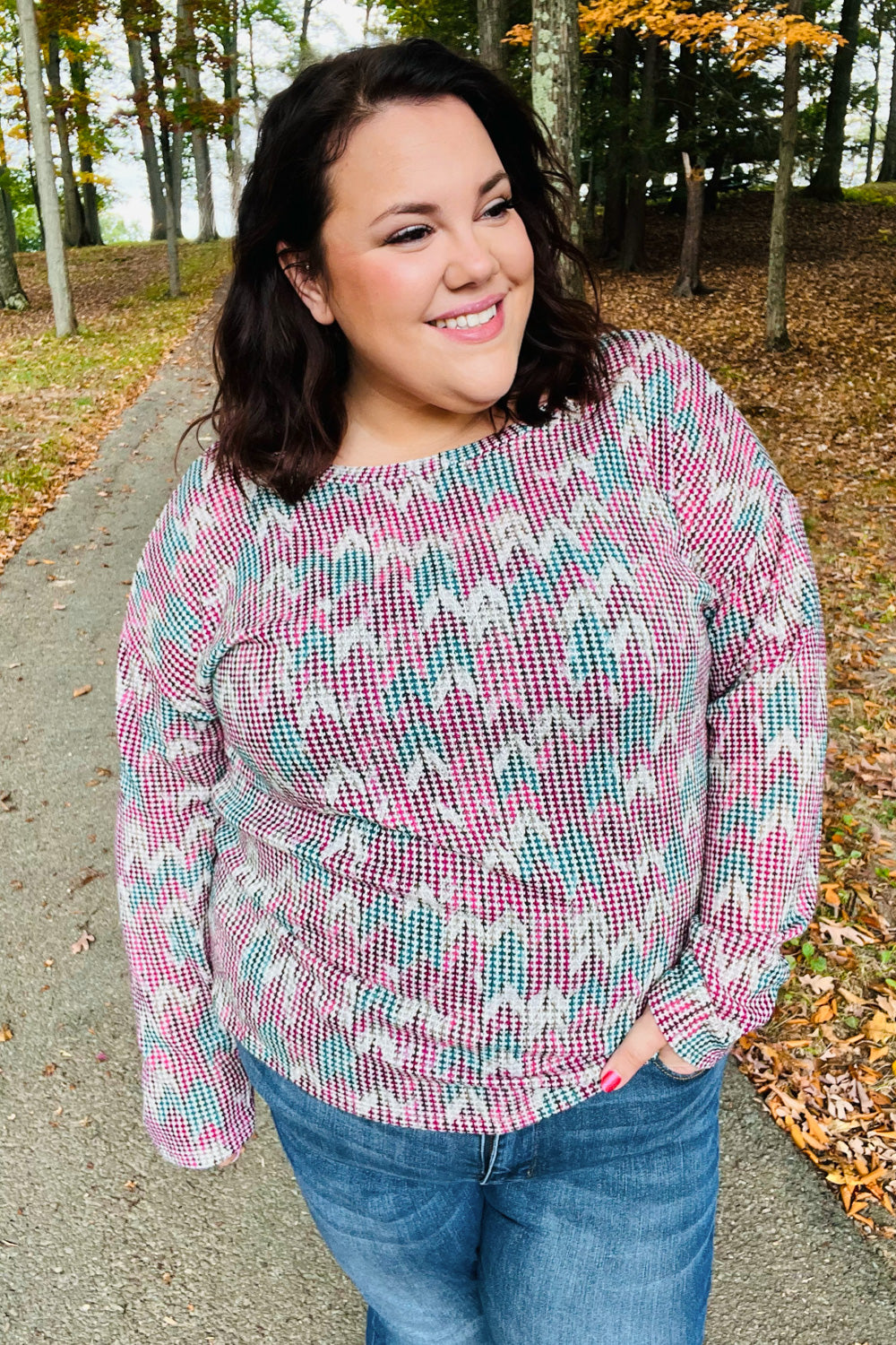 Vintage Magenta & Teal Two-Tone Knit Top for Women | Retro 90s Style Sweater | Perfect for Casual Outfits, Date Nights & Fall Layering
