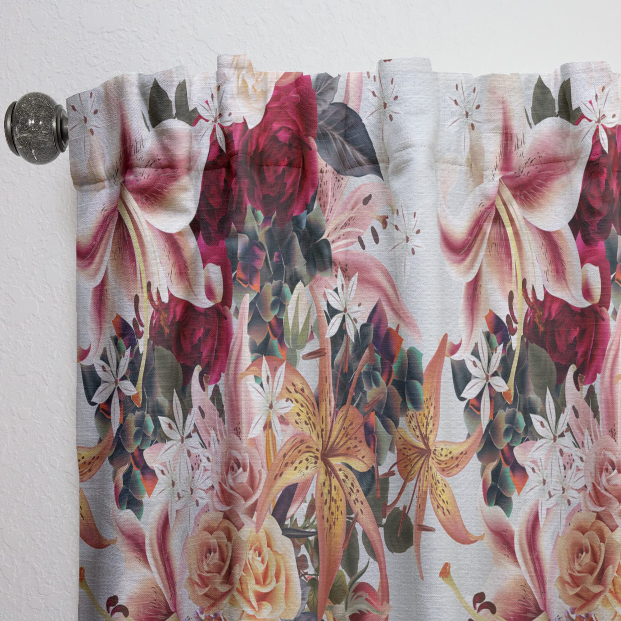 Floral Print Curtains with Roses & Lilies - Thermal Insulated Single Panel (52x90 inches) for Bedroom & Living Room - Elegant Window Drapes for Home Decor & Light Blocking