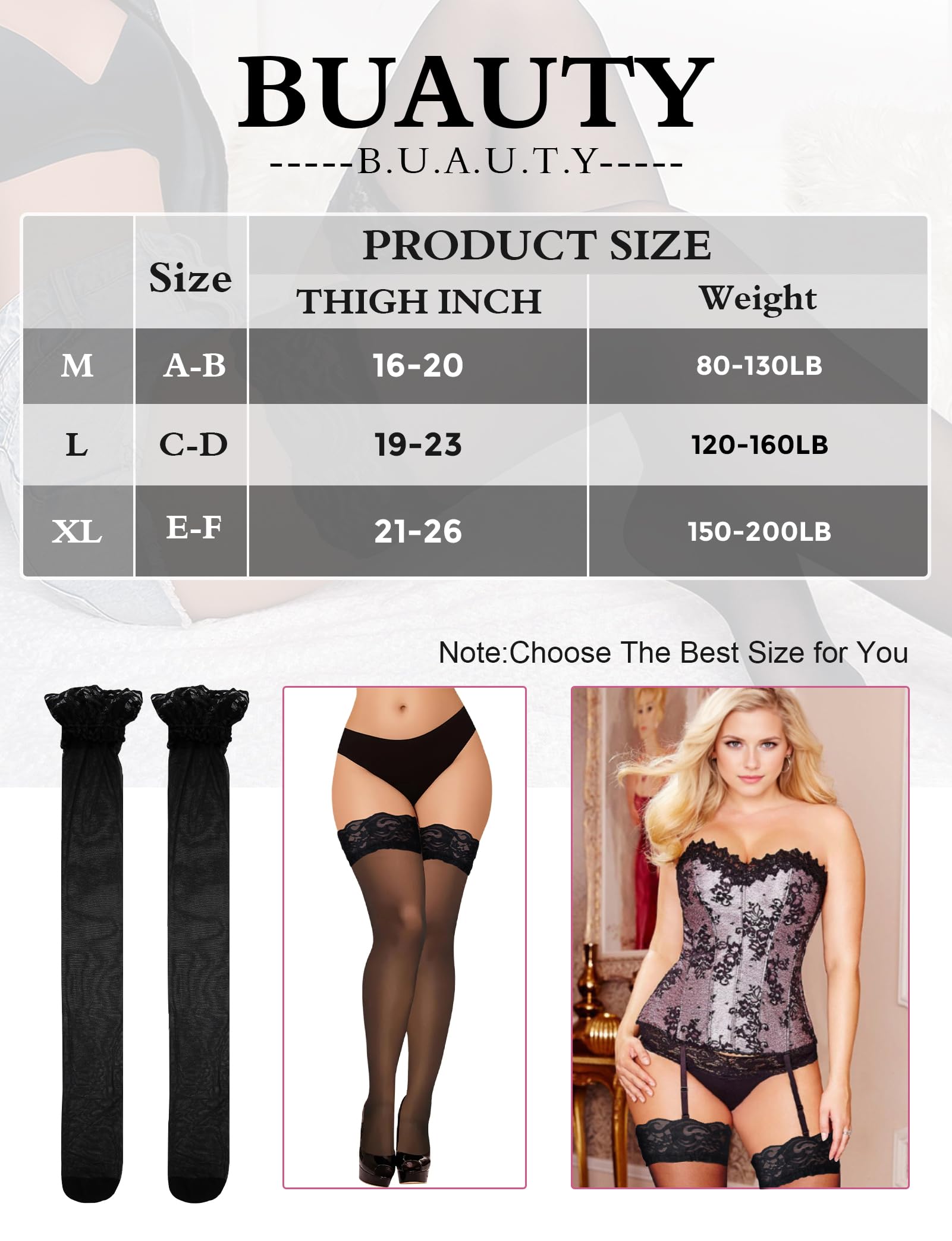 Sexy Black Thigh High Stockings for Women - Lace Top Sheer Pantyhose, Plus Size Tights (1 Pair) - Perfect for Date Night, Cosplay & Halloween - Valentine's Day Gift, Boudoir Photography & Role Play - Great for Romantic Evenings, Lingerie Fashion & Sensual Outfits - Ideal for Nightclubs, Parties & Intimate Moments