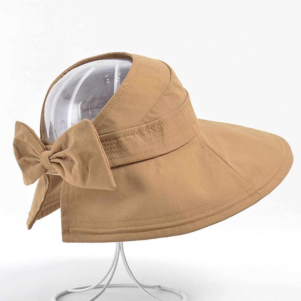 Summer Women's Ponytail Sun Hat - Wide Brim Bowknot Beach Cap, Foldable Cotton Visor for Travel & Sun Protection (55-58cm) | Perfect for Beach Vacations, Pool Parties & Outdoor Adventures