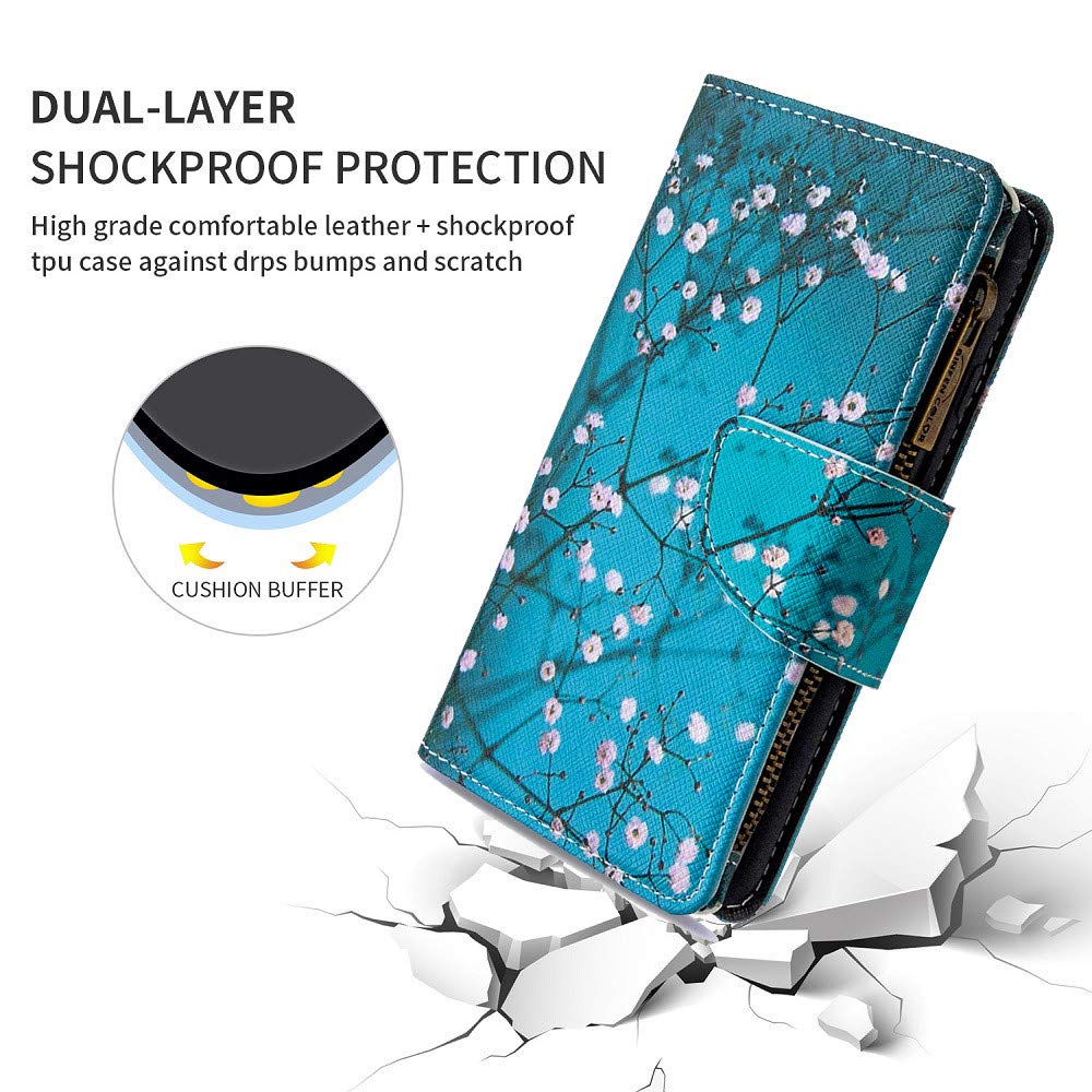 XYX Wallet Case for Samsung Galaxy A22 5G - PU Leather Flip Cover with Zipper, 9 Card Slots & Wrist Strap (Lotus Design) - Perfect for Daily Use, Travel, and Secure Phone Protection