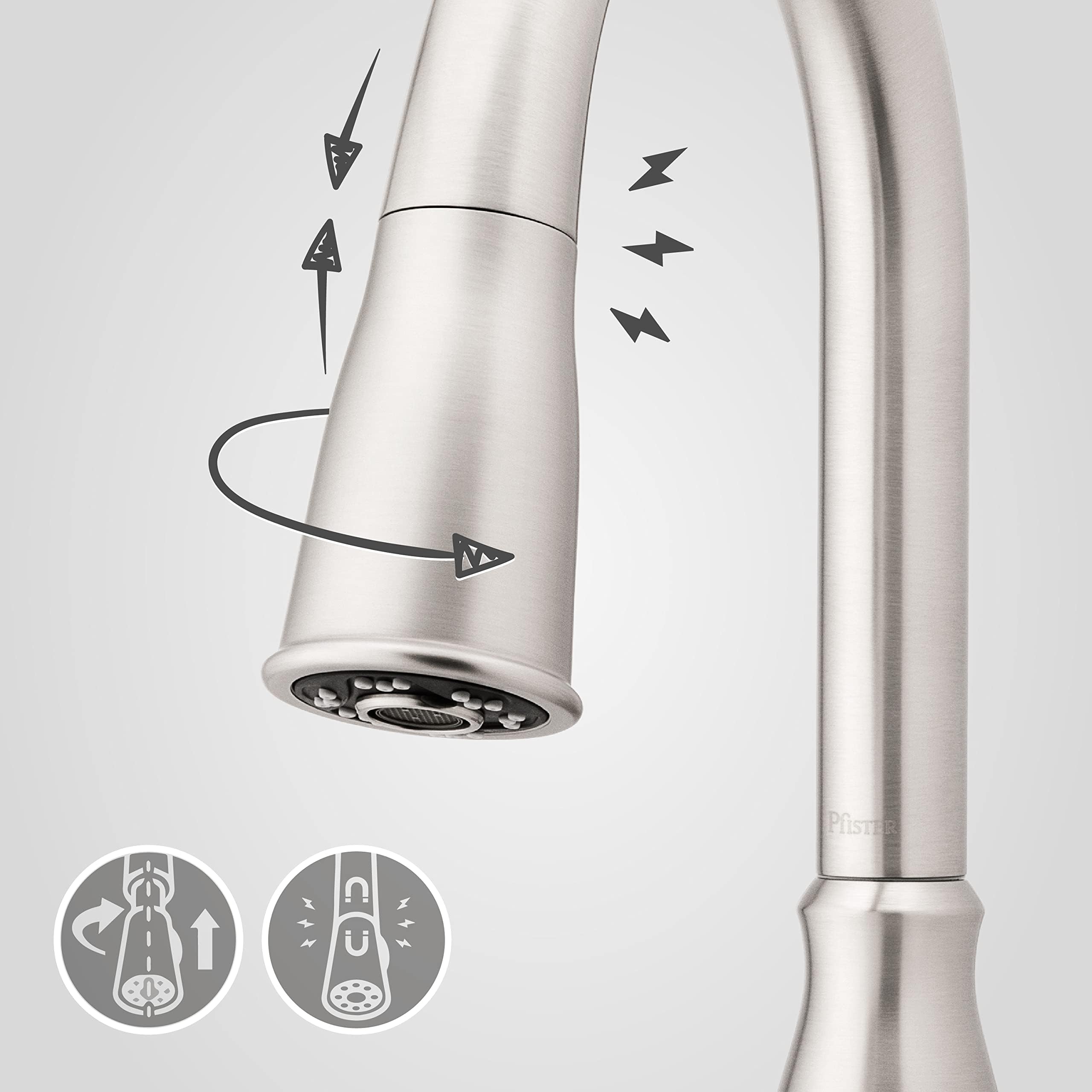 Pfister Rosslyn Single Handle High Arc Kitchen Faucet with Pull Down Sprayer & Soap Dispenser, Spot Defense Stainless Steel Finish (Model F5297RSSRGS) - Perfect for Modern Kitchens, Dishwashing & Food Prep