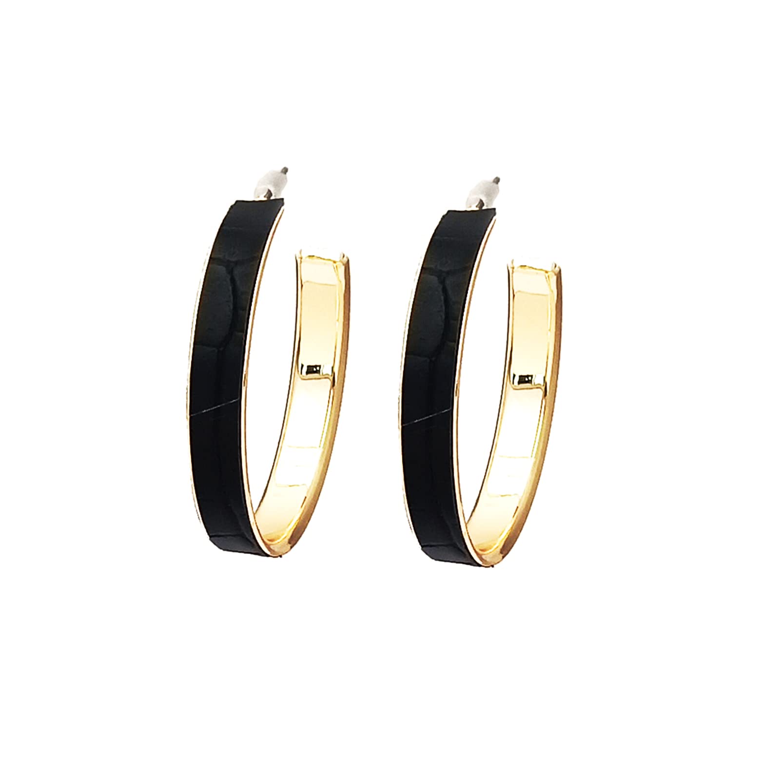 Chunky Gold Plated Hoop Earrings for Women - Hypoallergenic Black Thick Lightweight Open Huggie Hoops - Unique Fashion Jewelry Gift for Girls | Perfect for Parties, Dating & Everyday Wear