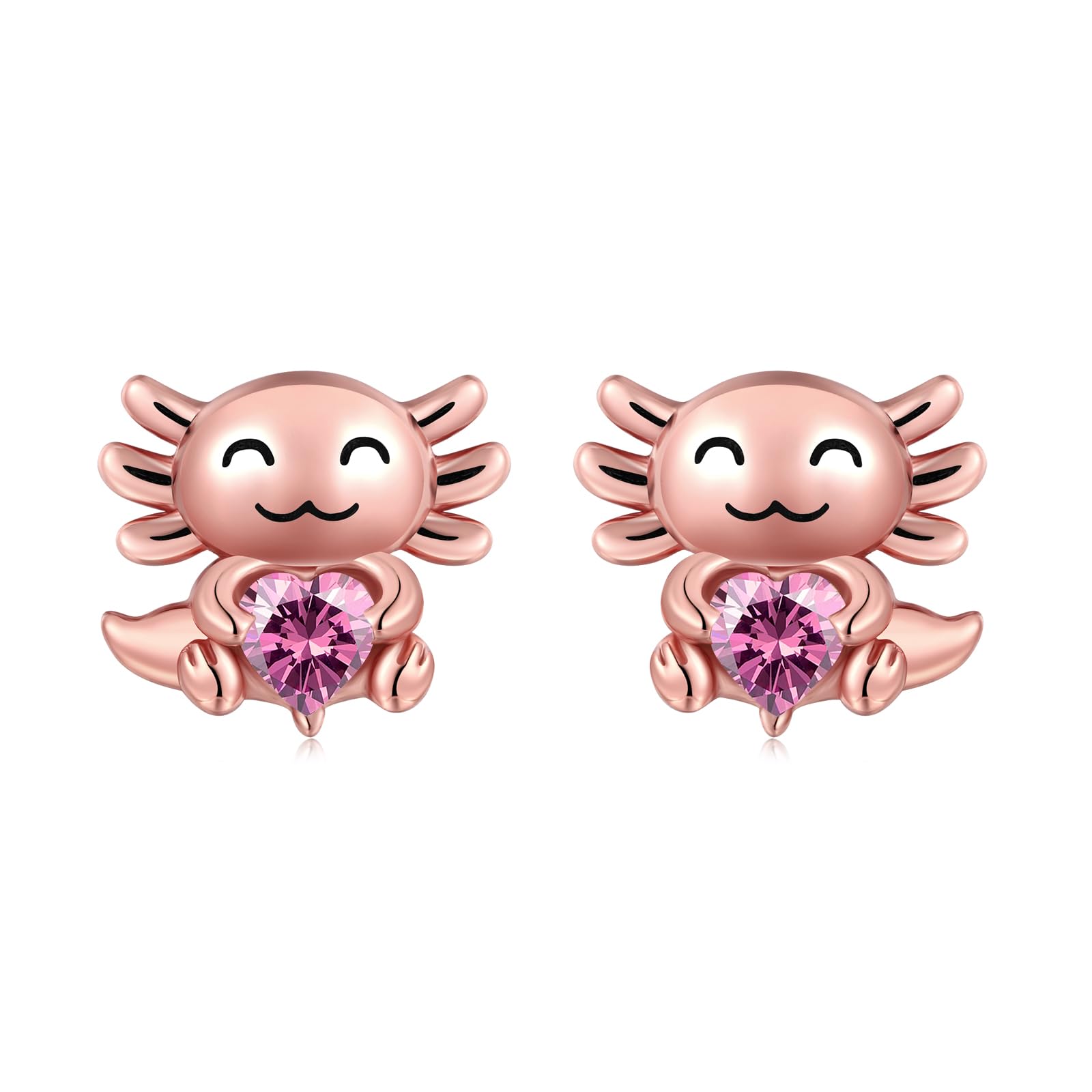 925 Sterling Silver Axolotl Stud Earrings for Women - 1-12 Month Birthstone Jewelry | Cute Animal Ear Studs | Perfect Birthday Gift for Her | Great for Everyday Wear, Special Occasions & Gift Giving