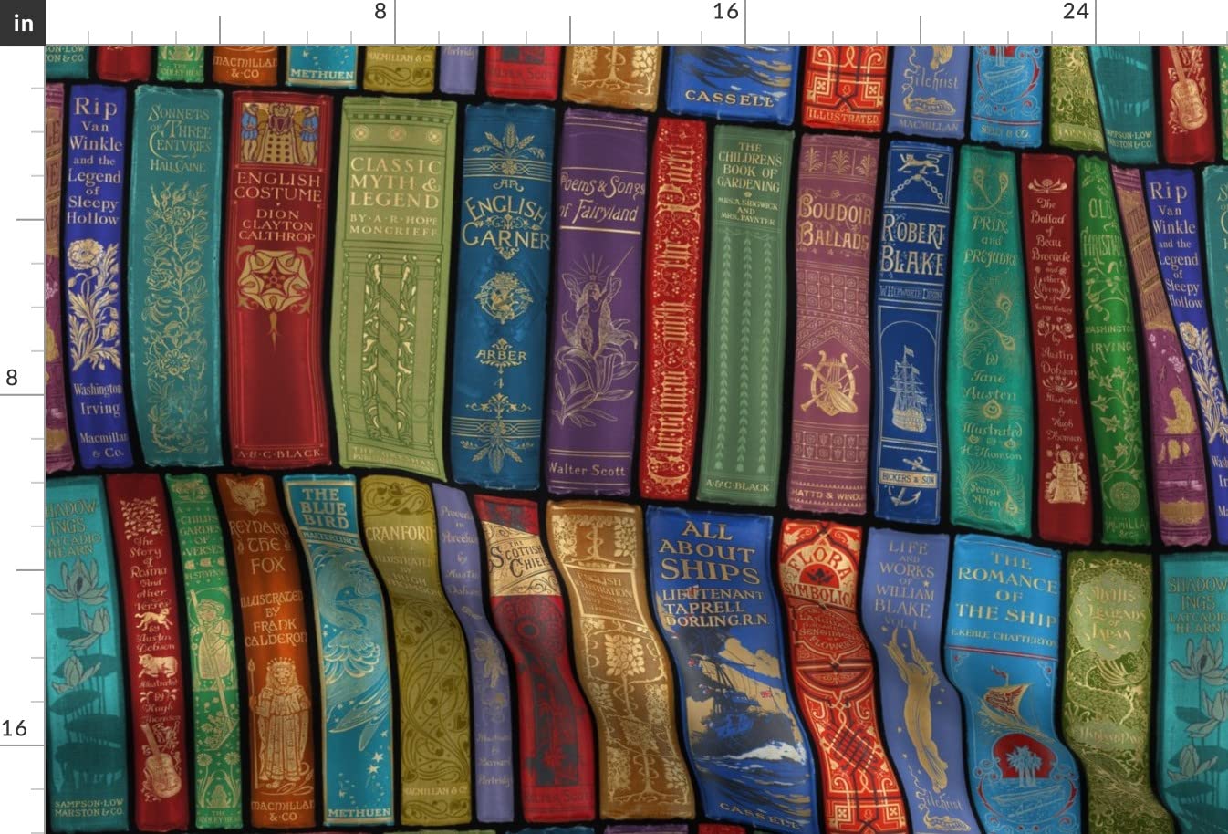 Vintage English Rainbow Bookshelf Printed Minky Fabric Fat Quarter - Soft Plush Material for Sewing Baby Blankets, Quilt Backing & DIY Plush Toys - Perfect for Nursery Decor, Craft Projects & Cozy Home Textiles