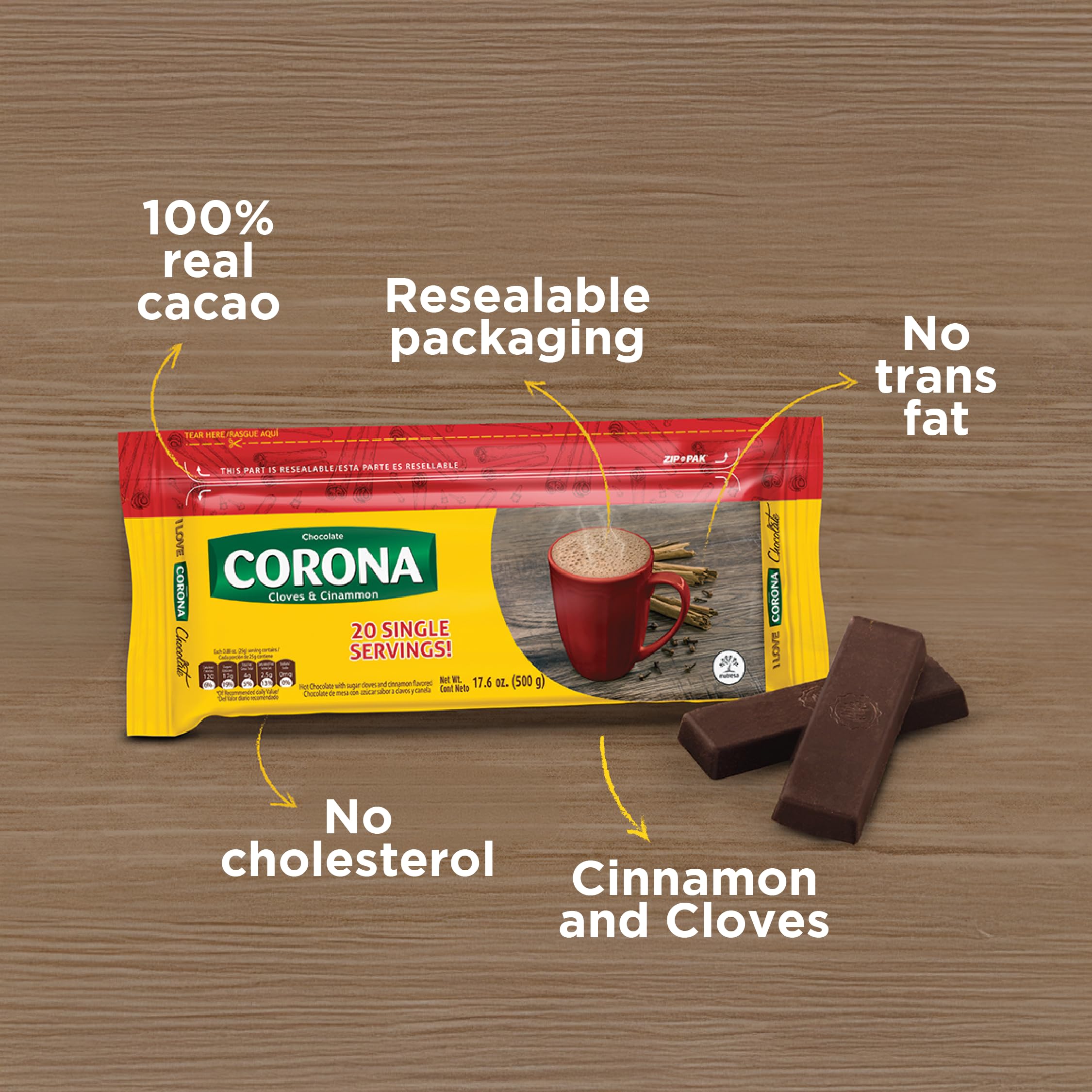 Premium Corona, Cloves & Cinnamon Dark Chocolate Tablets - 17.6 oz (500g) Pack of 1 | Gourmet Baking & Dessert Ingredient | Perfect for Hot Chocolate, Baking & Gift Giving