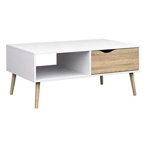 Allora 1-Drawer & 1-Open Shelf Coffee Table - White Oak Finish - Modern Living Room Furniture for Small Spaces & Apartments