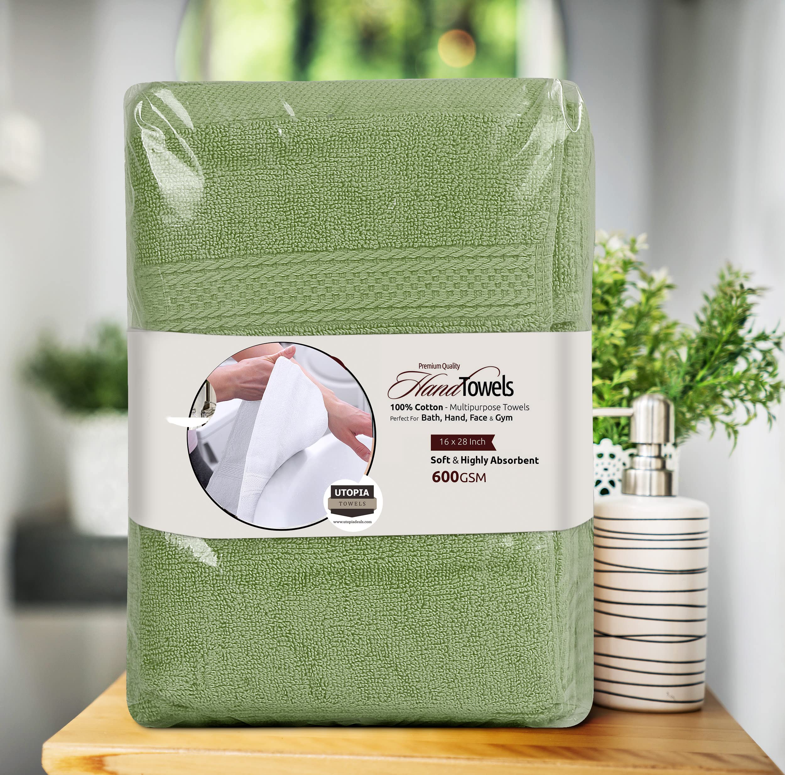 Utopia Towels 6 Pack Premium Hand Towels Set - 16x28 Inches, 100% Ring Spun Cotton, Ultra Soft & Highly Absorbent 600GSM Bath Towels for Bathroom, Gym, Shower, Hotel & Spa - Sage Green - Perfect for Home, Travel & Luxury Self-Care
