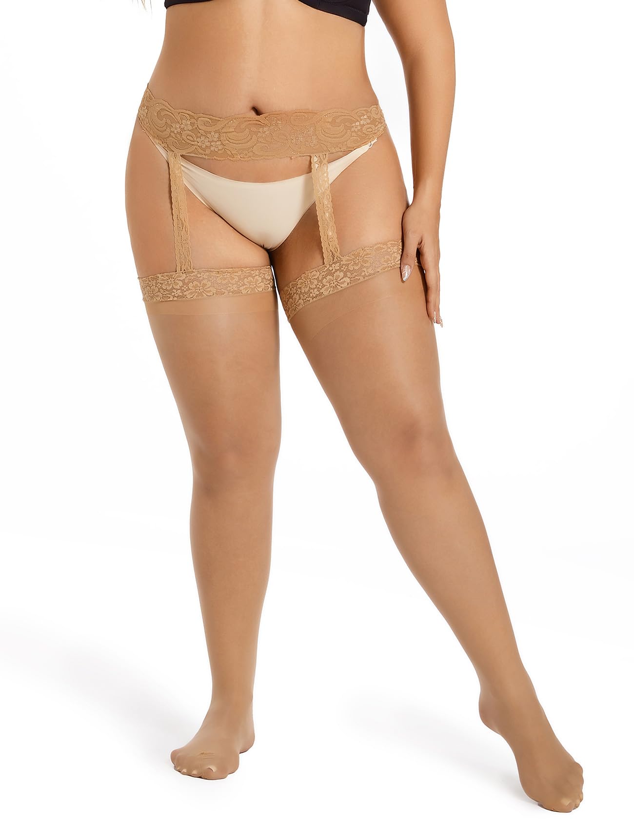 Plus Size Thigh High Stockings for Women - Sheer Suspender Pantyhose with High Waist Garter Tights - Perfect for Date Night, Cosplay & Special Occasions
