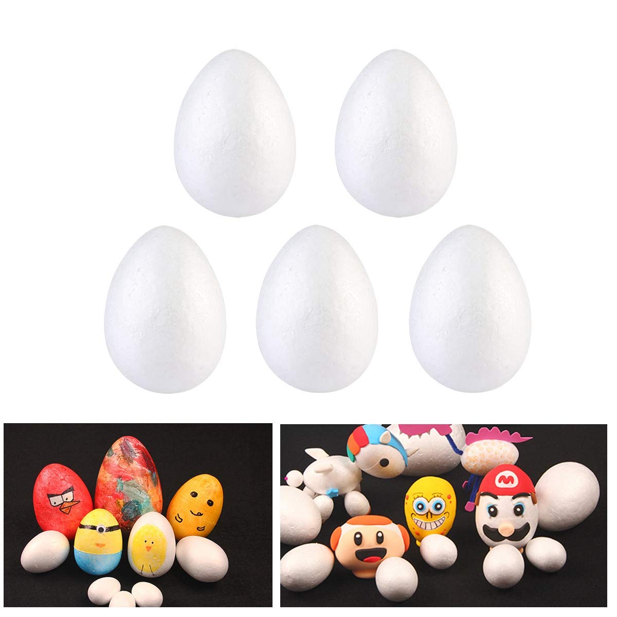 TENDYCOCO DIY Painting Easter Eggs - 5Pcs White Blank Eggs for Easter Crafts, Birthday Party Favors & Holiday Decorations - Perfect for Kids' Art Projects, Easter Basket Stuffers and Spring Festival DIY Activities