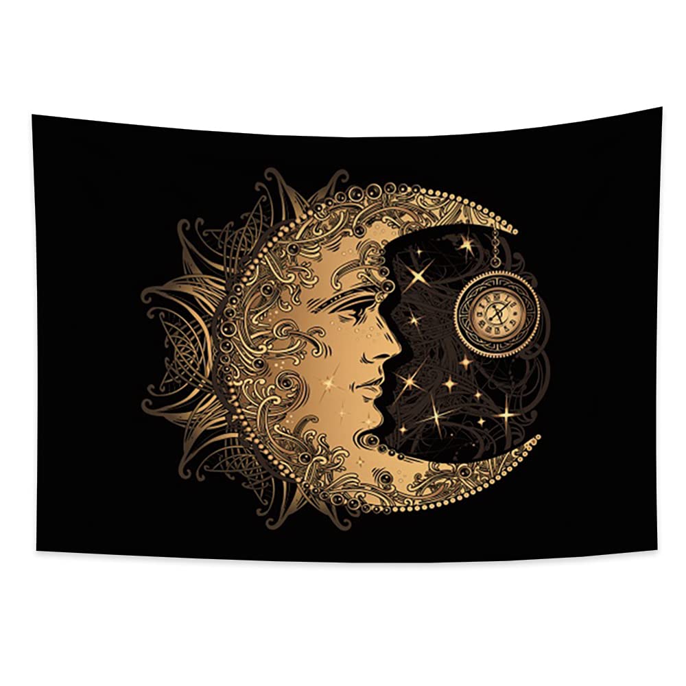 Yeele Yellow Moon Face Tapestry - Bohemian Wall Hanging Decor with Rune Star Compass Design, 59.1x39.4 Inches, Polyester Fabric for Bedroom, Dorm, Living Room & Meditation Space
