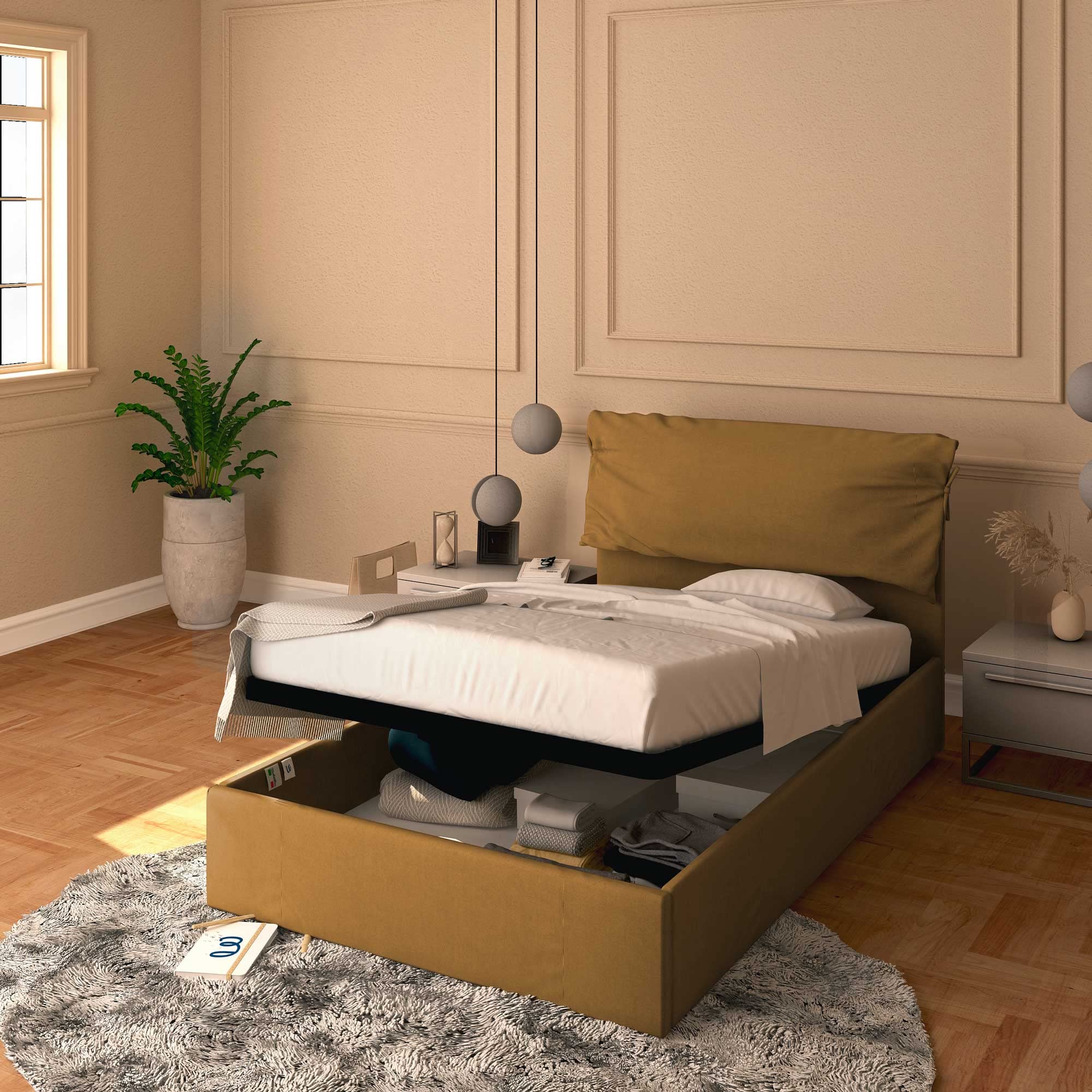 Baldiflex Single Bed with Storage - Licia Soft Synthetic Leather, Slatted Base for Single Mattress, 120 x 190 cm, Padded Headboard, Hazel Color - Perfect for Small Bedrooms, Guest Rooms & Studio Apartments