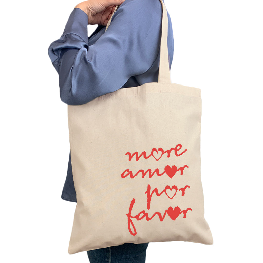 Stylish More Amor Por Favor Calico Tote Bag - Eco-Friendly Cotton Shopping Bag for Women - Perfect for Groceries, Beach Trips & Daily Use