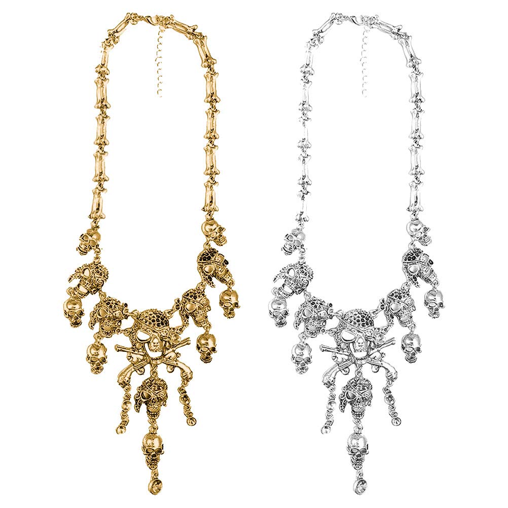 ABOOFAN 2-Piece Halloween Necklace Set - Vintage Ghost Head Pendant with Tassel Chain, Gothic Sweater Accessory for Women | Perfect for Halloween Parties, Costume Jewelry & Gothic Fashion Outfits