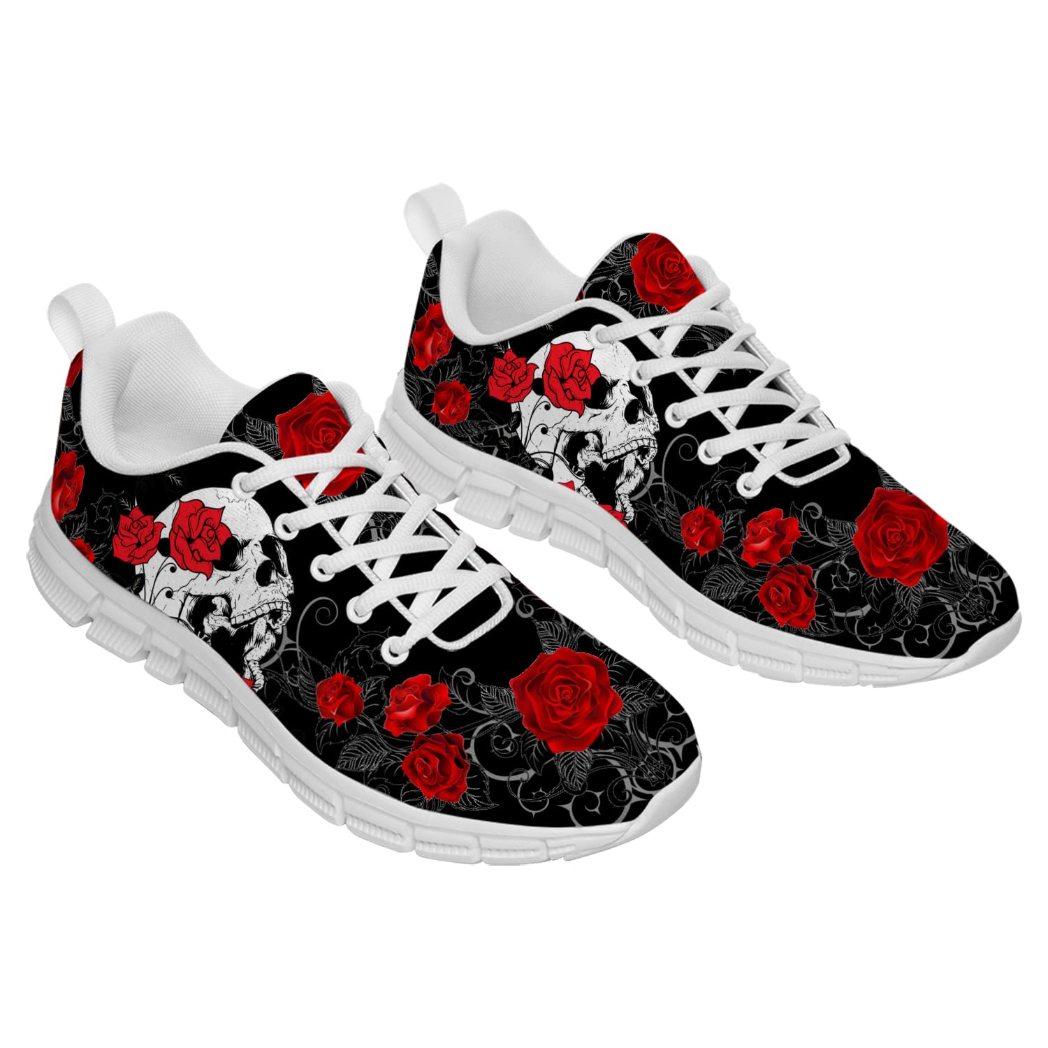 Unisex Rose & Skull Print Lightweight Tennis Gym Shoes - Comfortable Walking Sneakers for Men & Women - Size 11.5 - Perfect Gift for Skull Lovers - Ideal for Gym, Running, and Casual Wear