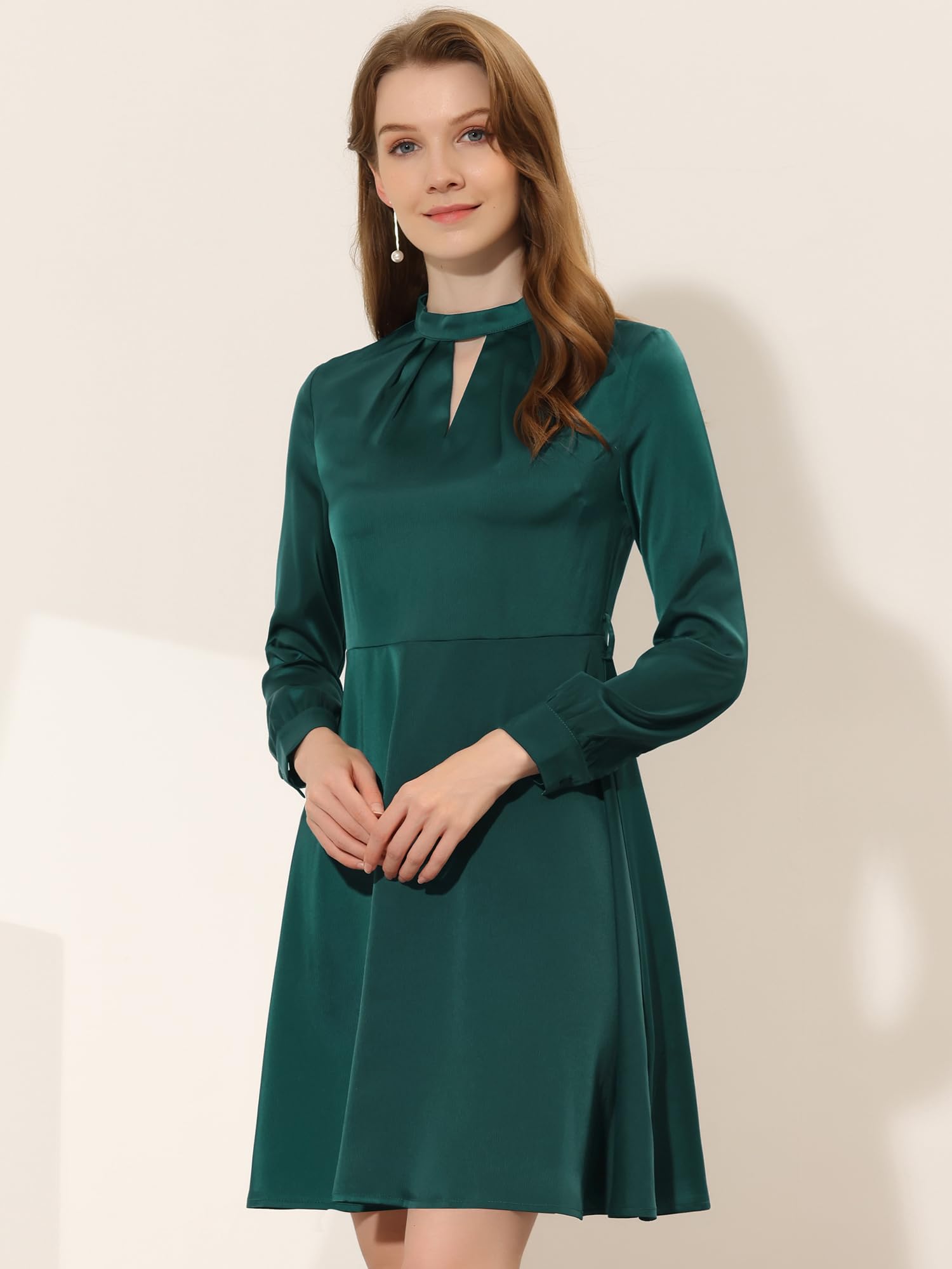 Allegra K Women's Elegant Satin A-Line Dress with Keyhole Tie Waist - Perfect for Work, Office, and Formal Occasions