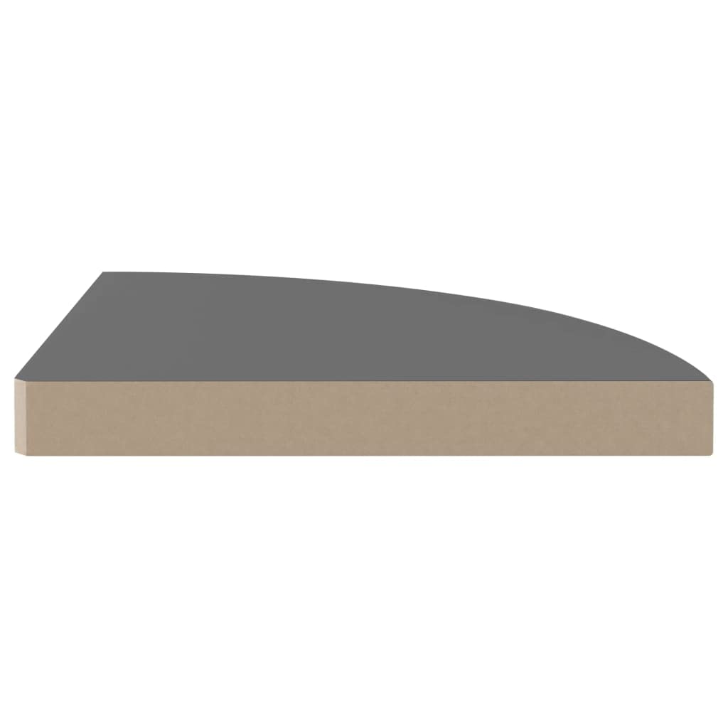 Floating Corner Shelves Set of 2 - High Gloss Grey MDF Wall Shelves 35x35x3.8 cm - Perfect for Bathroom, Kitchen, Living Room Storage & Decoration
