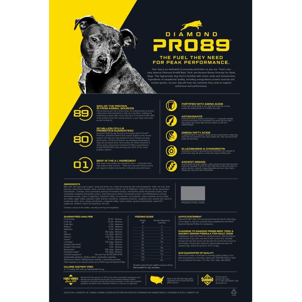 Diamond Pro89 Premium Dog Food - 18kg (40lb) High Protein Dry Kibble for Adult Dogs - Ideal for Large Breeds & Active Canines - Perfect for Daily Feeding & Training Rewards