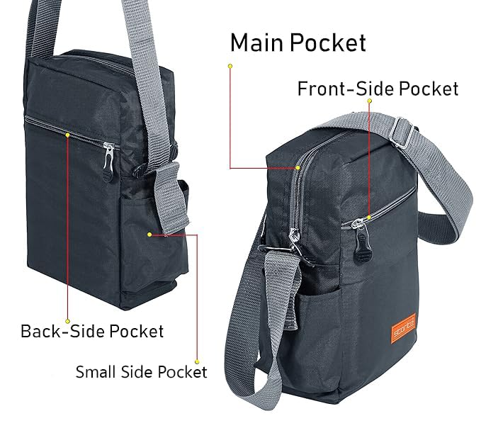 Storite 10 Inch Stylish Padded Mini Sling Bag for Men & Women - Compact Travel Bag with Water Bottle Pocket (25x16x7.5cm, Dark Grey) - Perfect for Passport Storage, Daily Commute & Outdoor Adventures