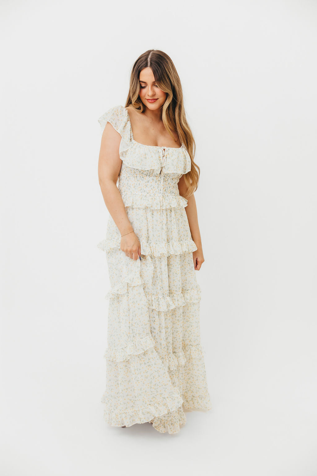 Astrid Ruffle Detail Maxi Dress - Yellow Floral Maternity Dress for Pregnancy | Bump Friendly, Comfortable & Stylish for Baby Showers, Maternity Photos & Summer Occasions