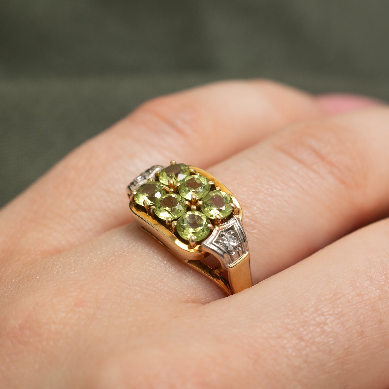 Peridot & Diamond Grid Ring - 1.50ctw Peridot & 0.06ctw Diamond - Size 5.5 - Elegant Green Gemstone Jewelry for Women - Perfect for Weddings, Anniversaries & Special Occasions