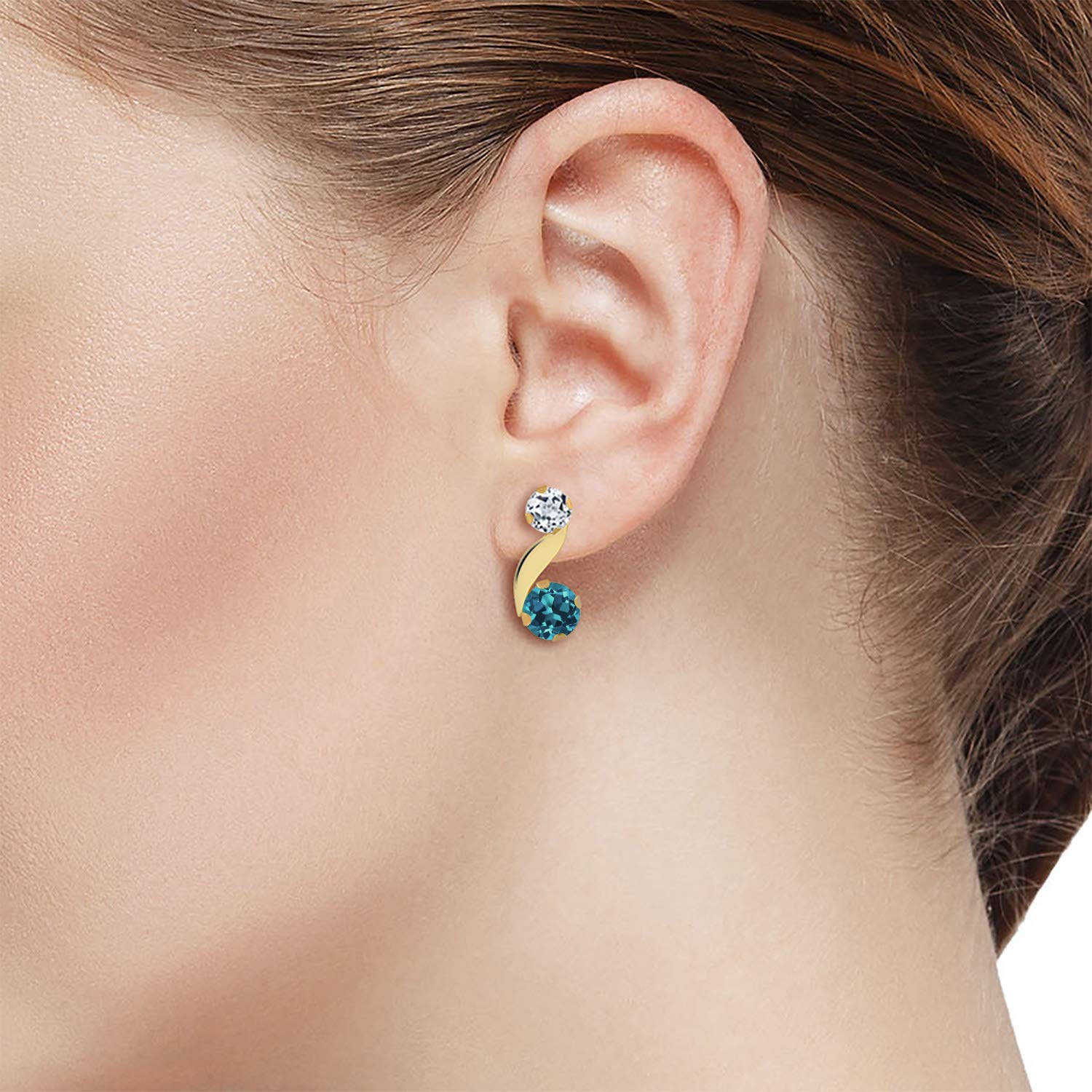 0.94 Ct London Blue Topaz & White Topaz 14K Yellow Gold Earrings for Women - Dainty Stud Earrings for Everyday Wear, Gift for Her, Anniversary & Birthday Jewelry