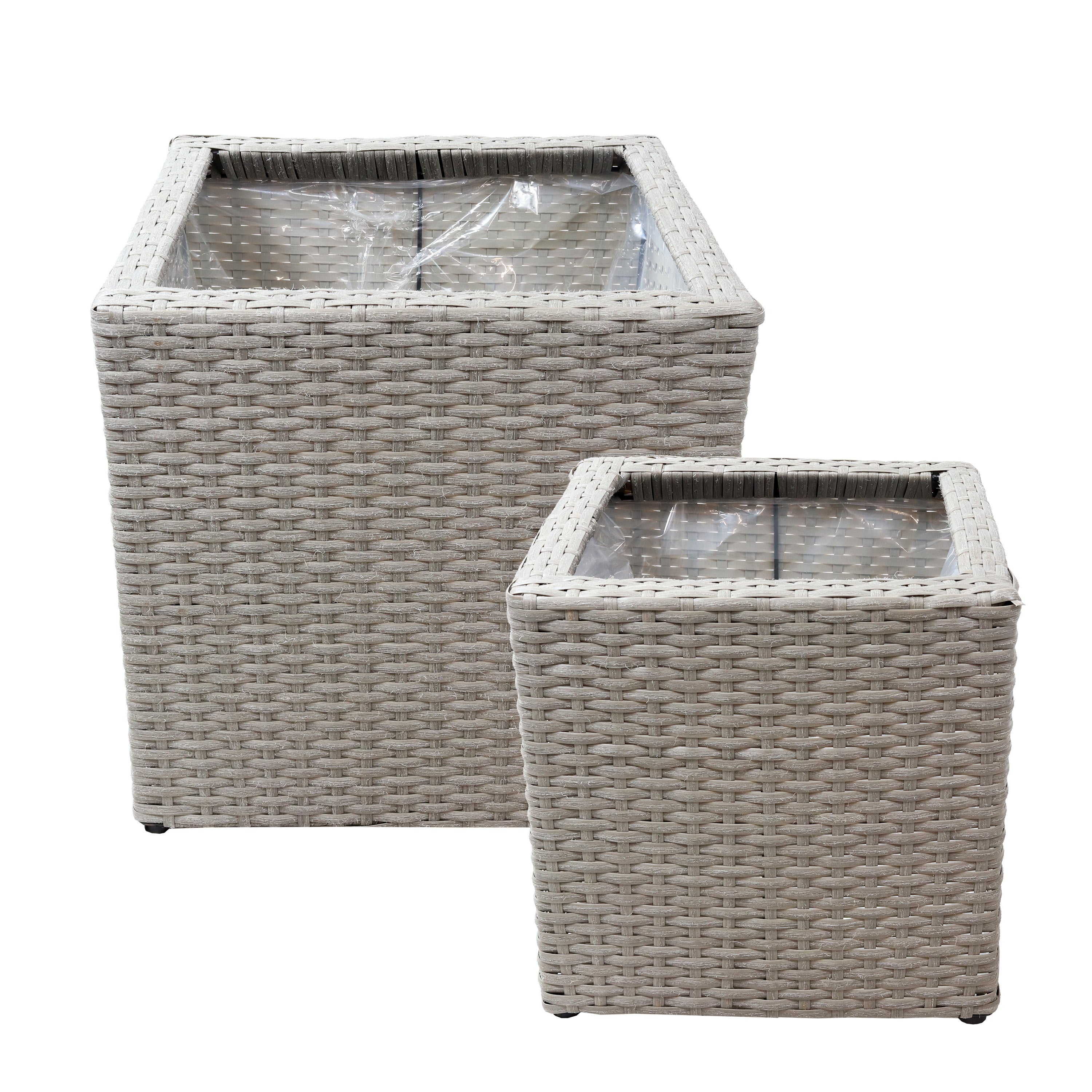 Sunnydaze Poly Rattan Square Indoor Planters Set - 1 Large & 1 Small Modern Decorative Flower Pots for Home, Office, Living Room, Balcony Decor - Perfect for Succulents, Herbs, and Houseplants
