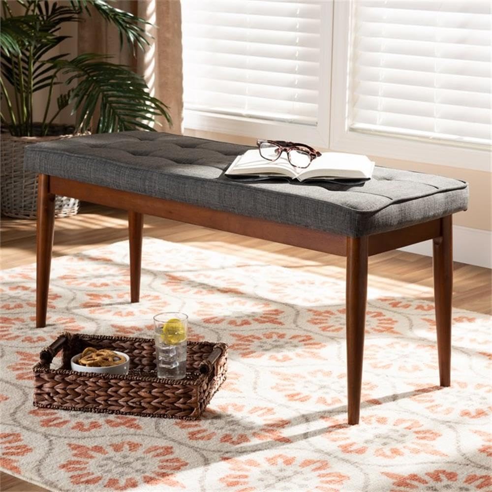 Baxton Studio Itami Mid-Century Modern Dark Grey Fabric Upholstered Dining Bench with Oak Wood Finish - Perfect for Kitchen Tables, Breakfast Nooks & Dining Room Seating