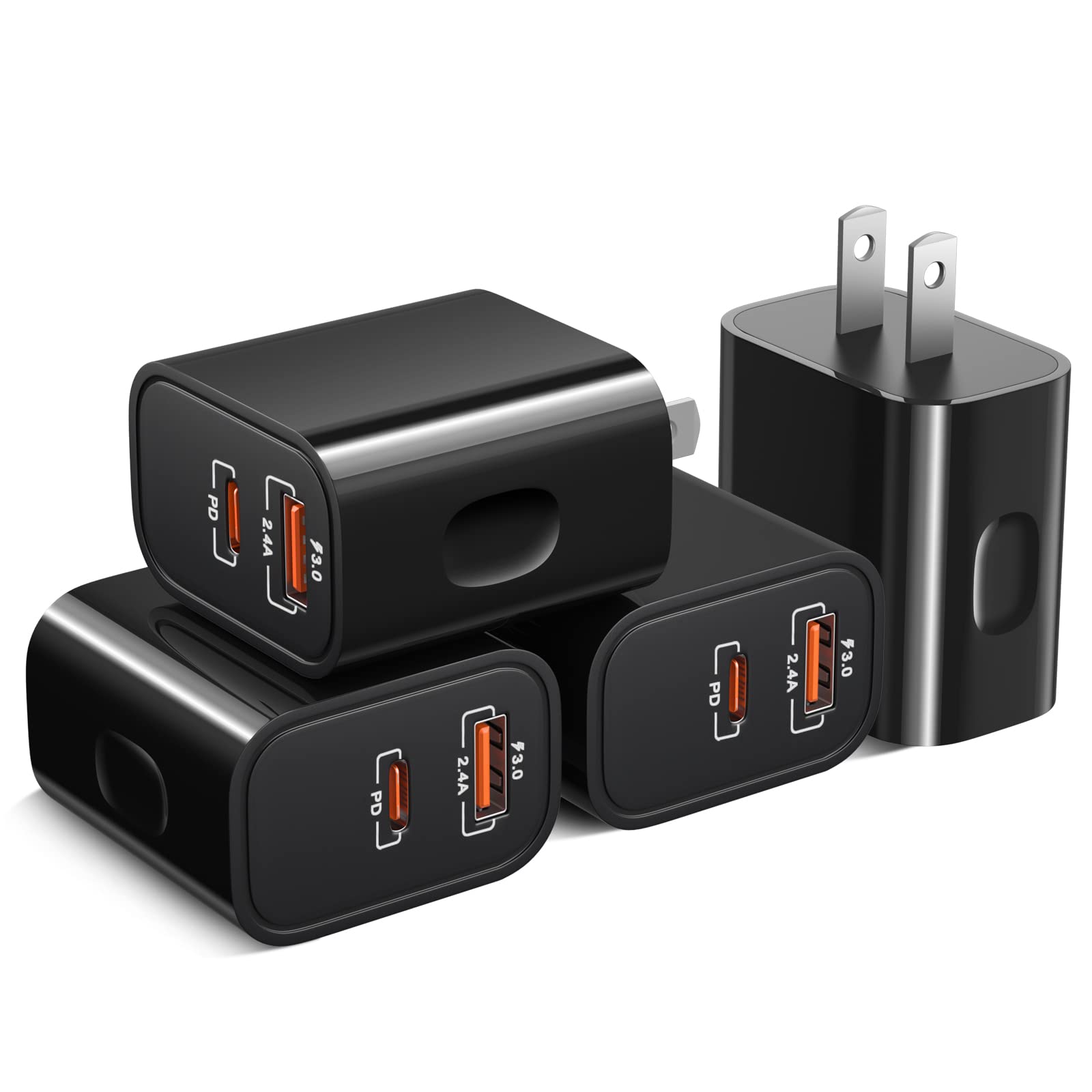 Costyle 20W USB C Wall Charger 4 Pack - Dual Port PD & QC 3.0 Fast Charging Block for iPhone 14/13/12/11 Pro Max/XR/XS/SE, iPad Pro, AirPods Pro, Galaxy A13/A53, Pixel 6A/7 - Perfect for Home, Office & Travel (Black)