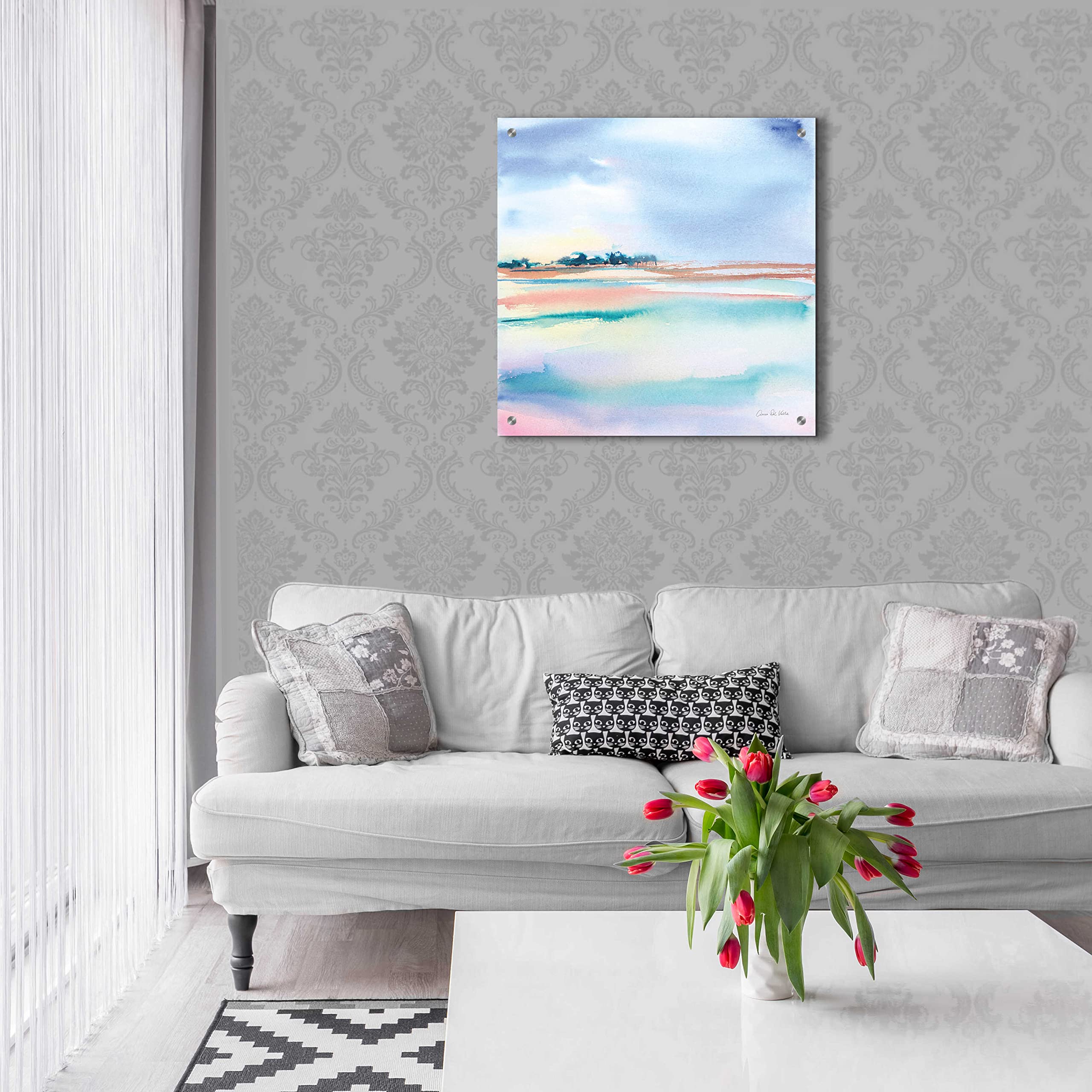 Epic 'Water And Sand' Acrylic Glass Wall Art by Alan Majchrowicz - 24x24 Inches Modern Abstract Painting for Living Room, Bedroom & Office Decor