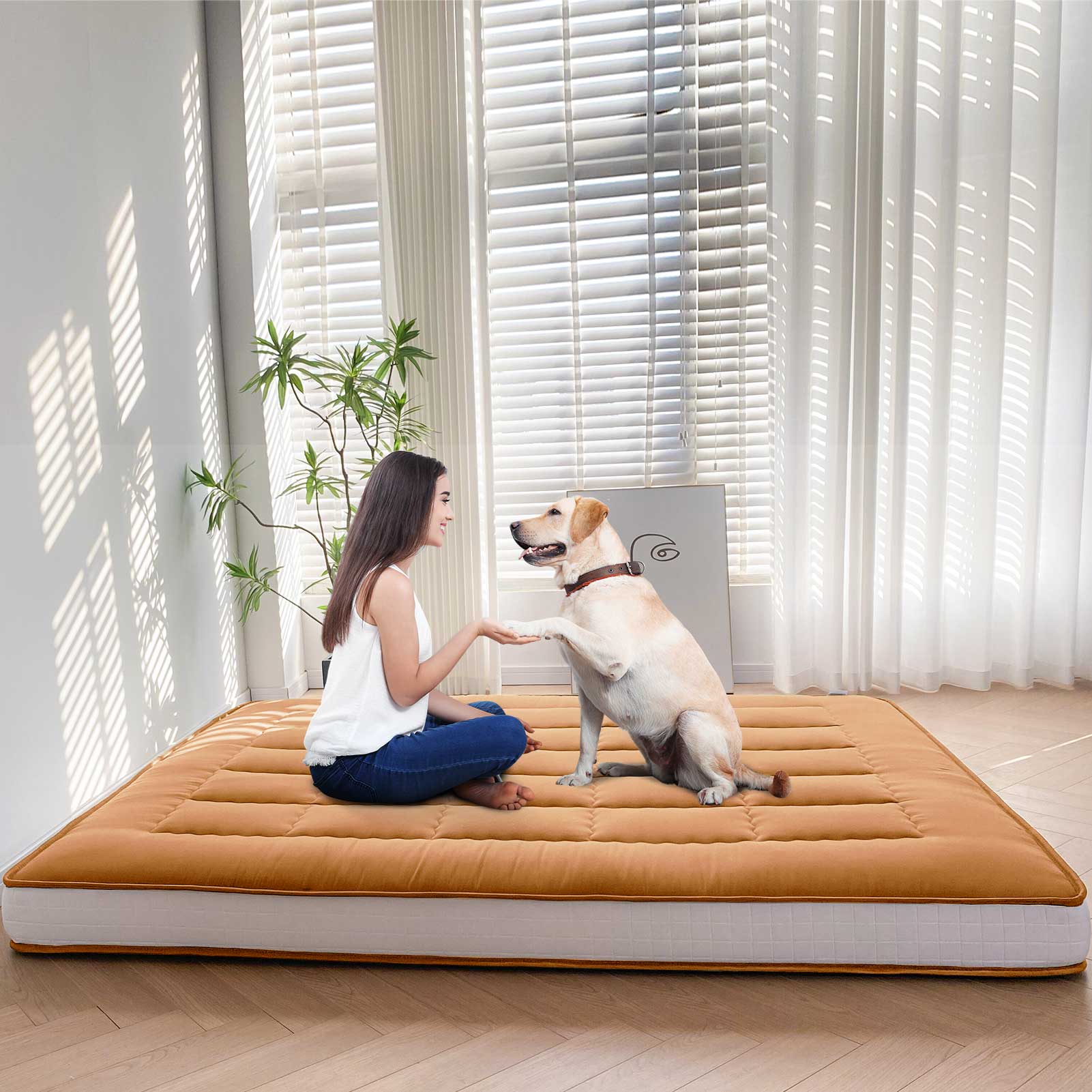 MAXYOYO 6-Inch Extra Thick Japanese Futon Mattress with Rectangle Quilting - Stylish Floor Bed for Home, Guest Room or Small Spaces - Black