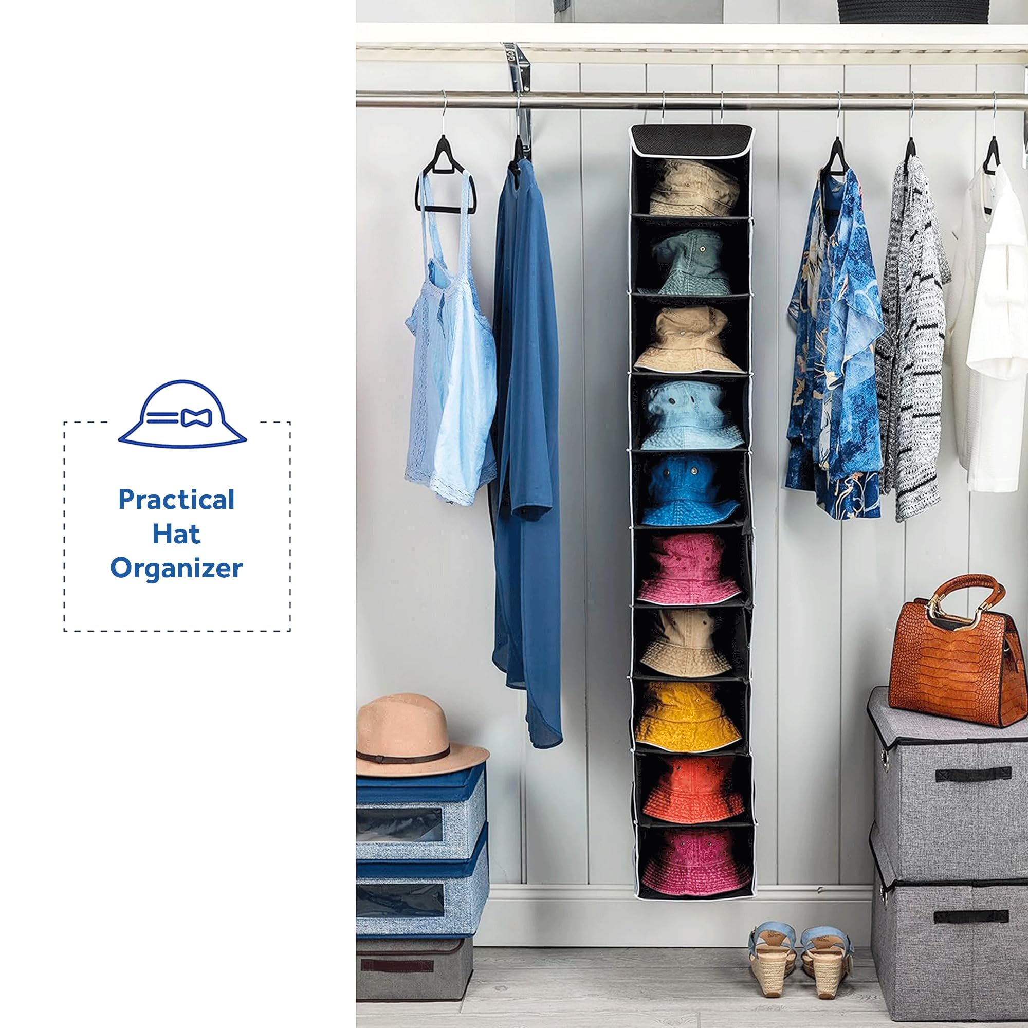 ZOBER 10-Shelf Hanging Closet Organizer - Space Saving Storage for Clothes, Towels, Toys - Perfect for Dorm Room, Nursery & Home Closet Organization - Ideal for Small Spaces & Wardrobe Storage Solutions