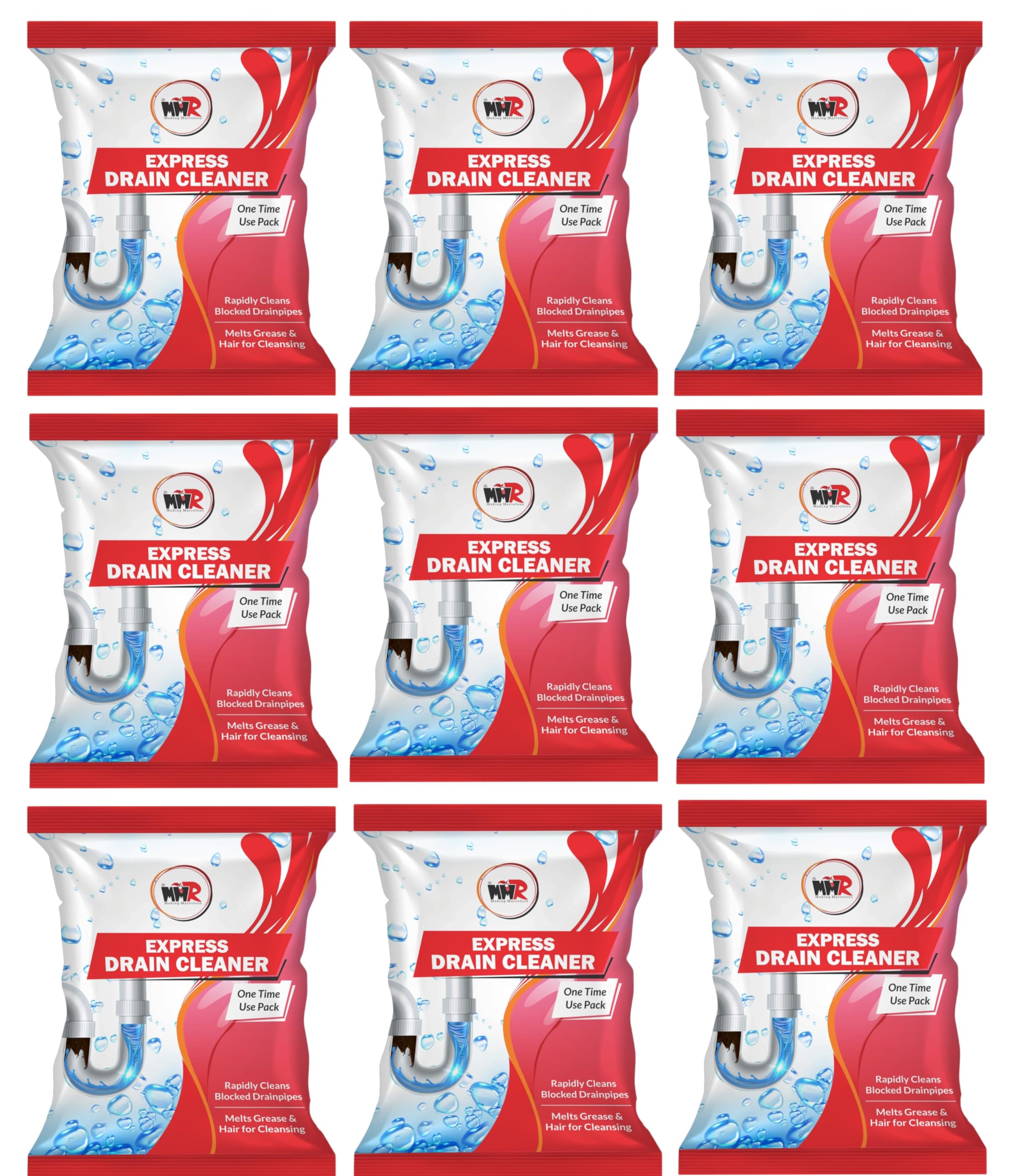 MMR Making Marvelous Drain-Insta All Pipe Safe Express Drain Cleaner Powder - Fast Acting Clog Remover for Sinks, Showers & Bathtubs (50g x 10 Pack) - Ideal for Kitchen, Bathroom & Household Plumbing Maintenance