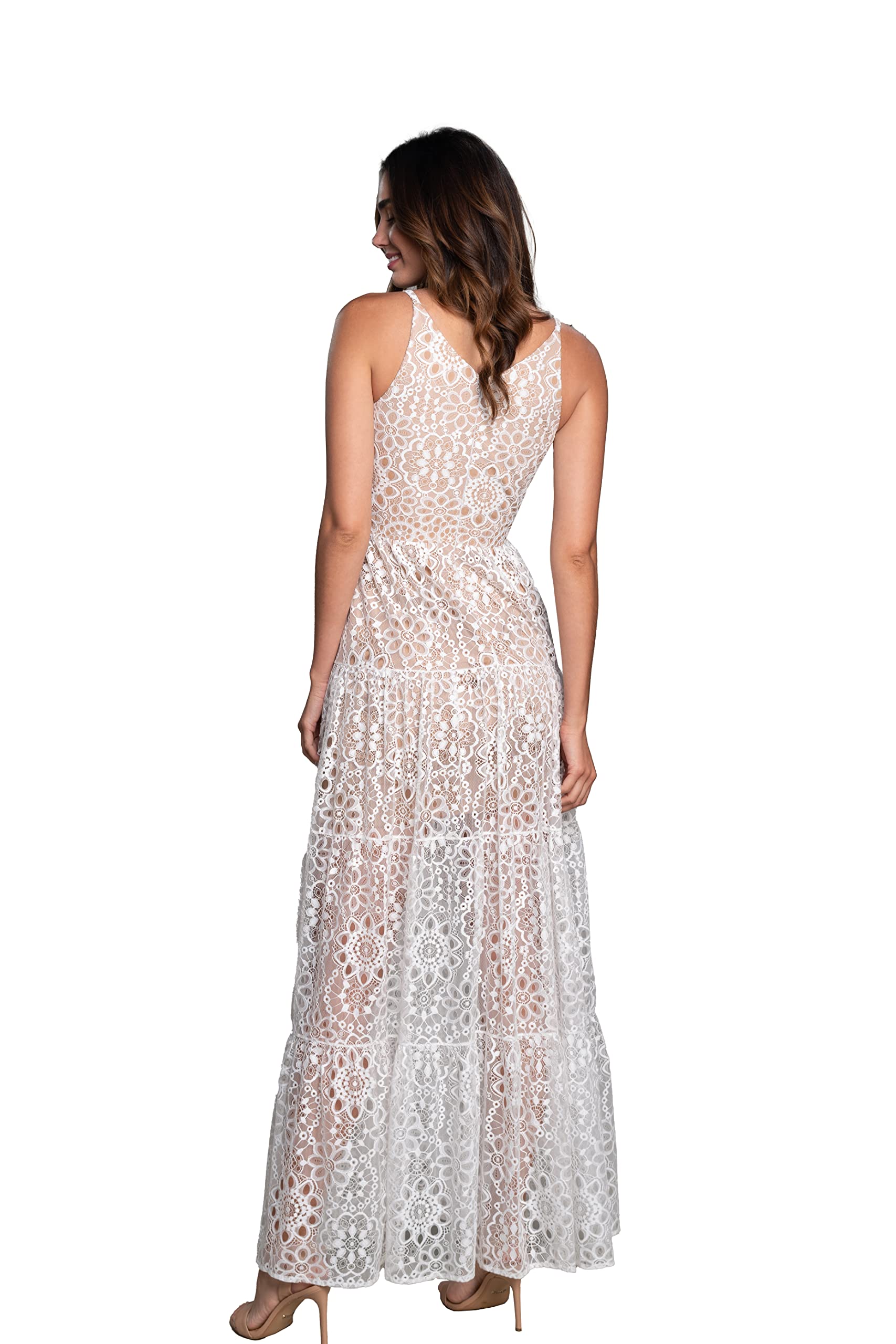 Dress the Population Women's Melina Sleeveless Plunge Neckline Fit & Flare Maxi Dress - Elegant Formal Gown for Weddings, Parties & Special Occasions