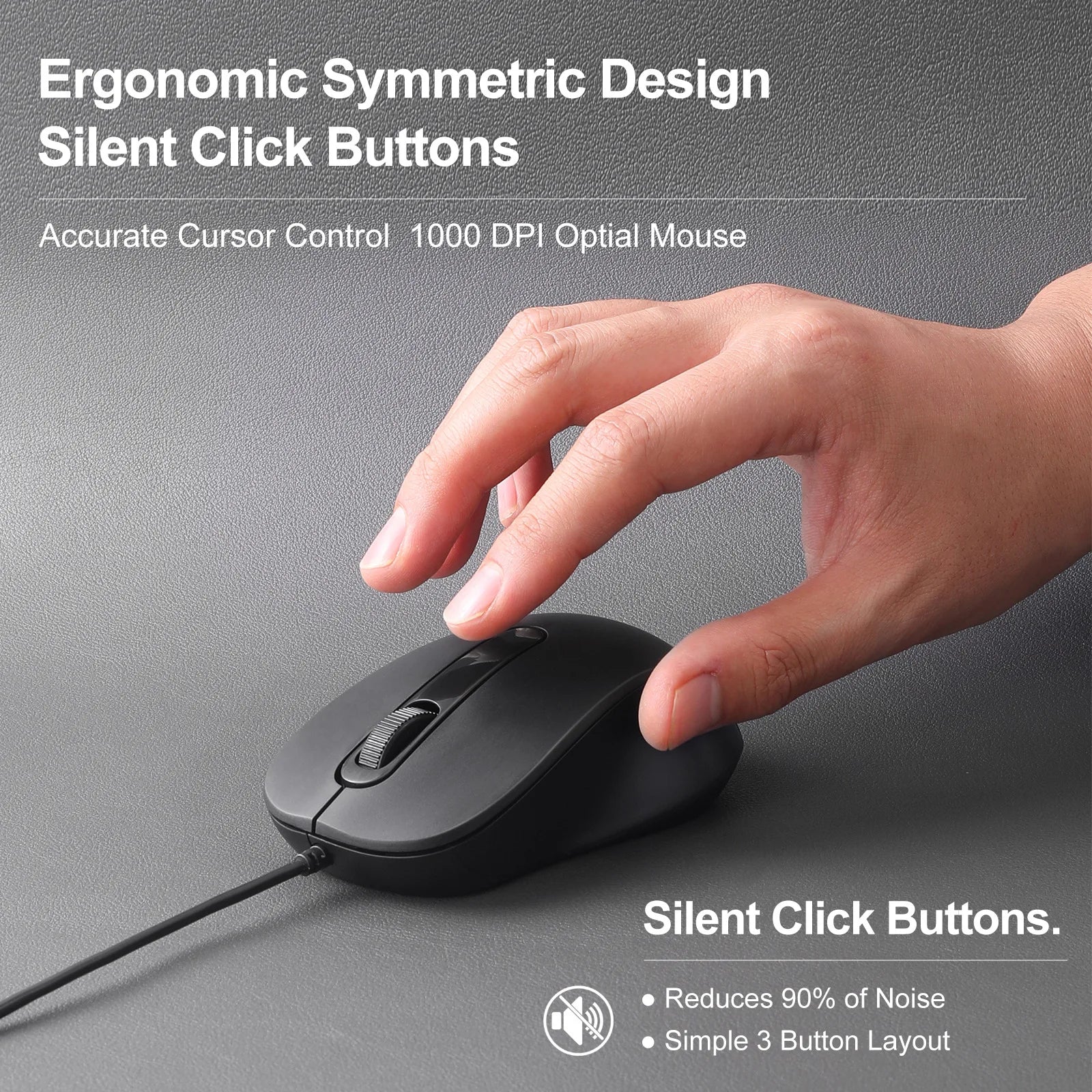 Ergonomic Silent USB-C Wired Mouse for Office, Gaming & Home Use - Comfortable & Noise-Free Clicking