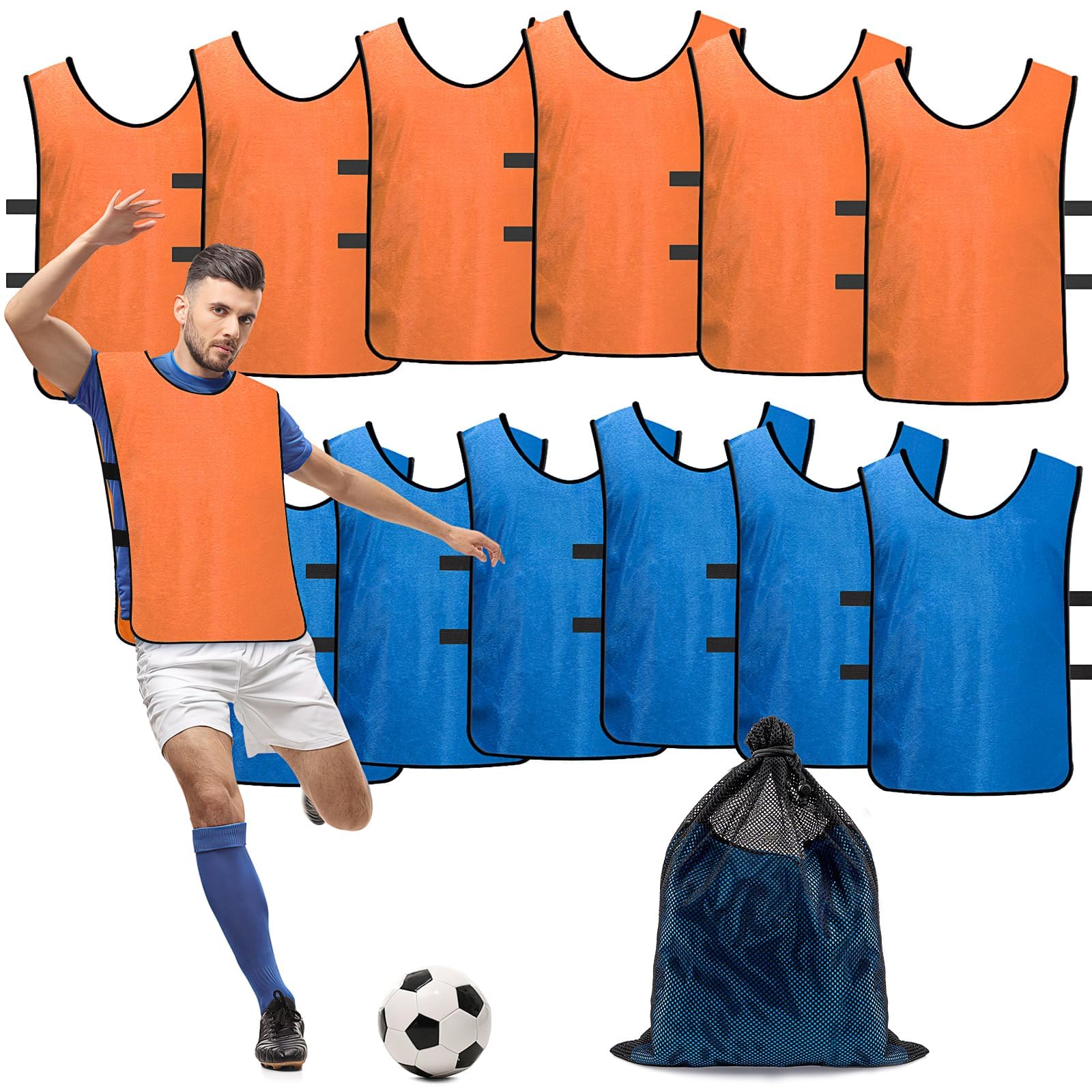Scrimmage Training Vest 12 Pack - Reversible Soccer Pinnies for Adults & Youth - Breathable Mesh Practice Bibs for Soccer, Basketball, Flag Football - Ideal for Team Drills, PE Classes & Sports Camps