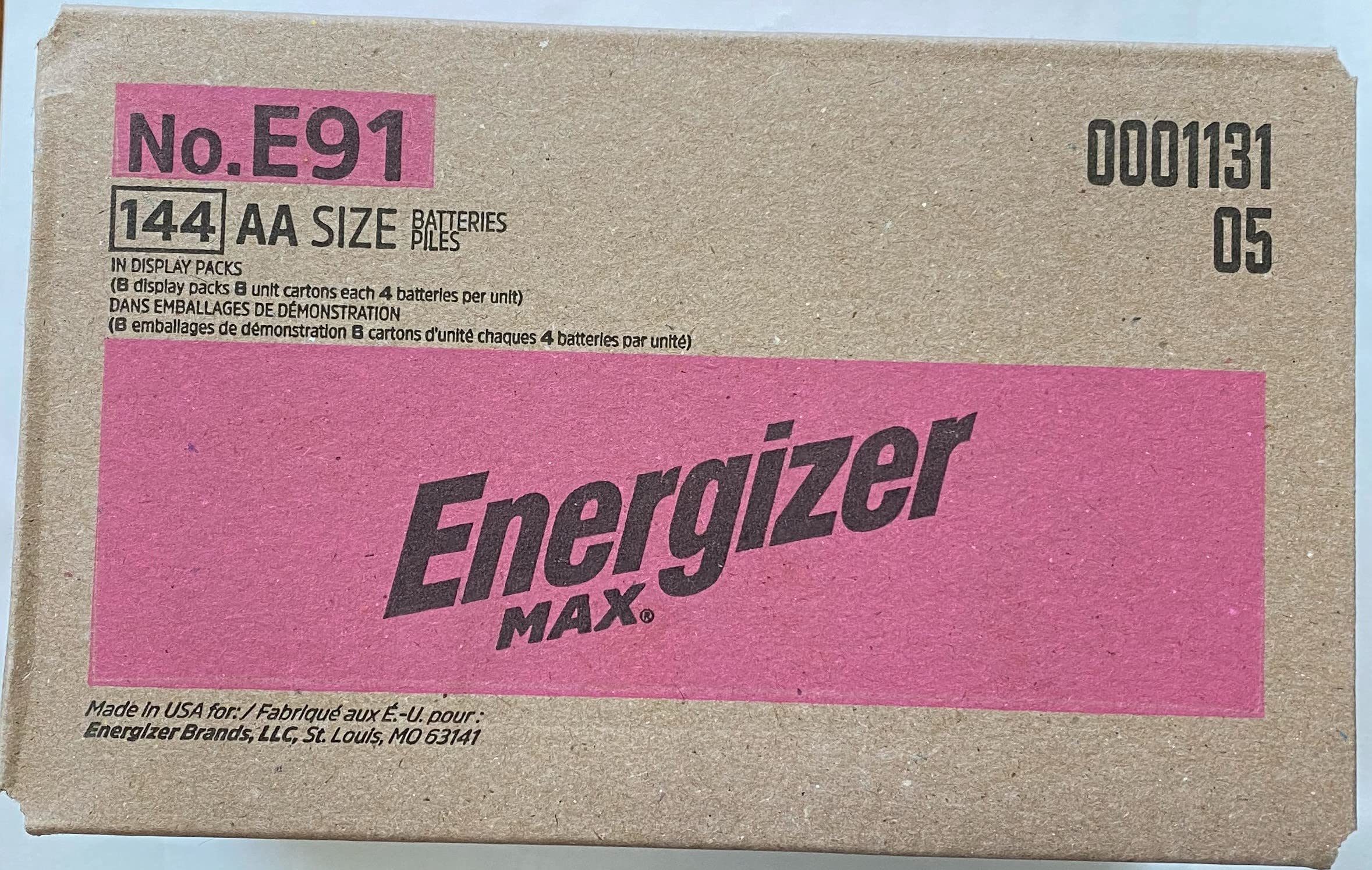 Energizer Max E91 AA Batteries (144 Count) - Long-Lasting Alkaline Batteries Made in USA - Perfect for Toys, Flashlights, Remote Controls & Electronics
