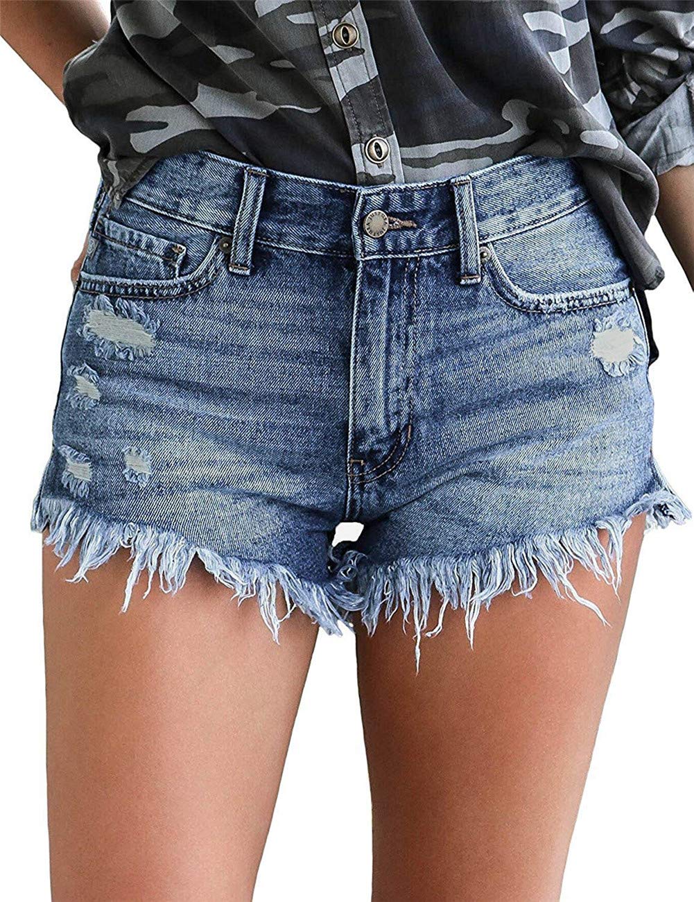 MODARANI Women's Distressed Ripped Denim Shorts - High Waisted Cut Off Jean Shorts for Summer | Perfect for Beach, Music Festivals & Casual Outings