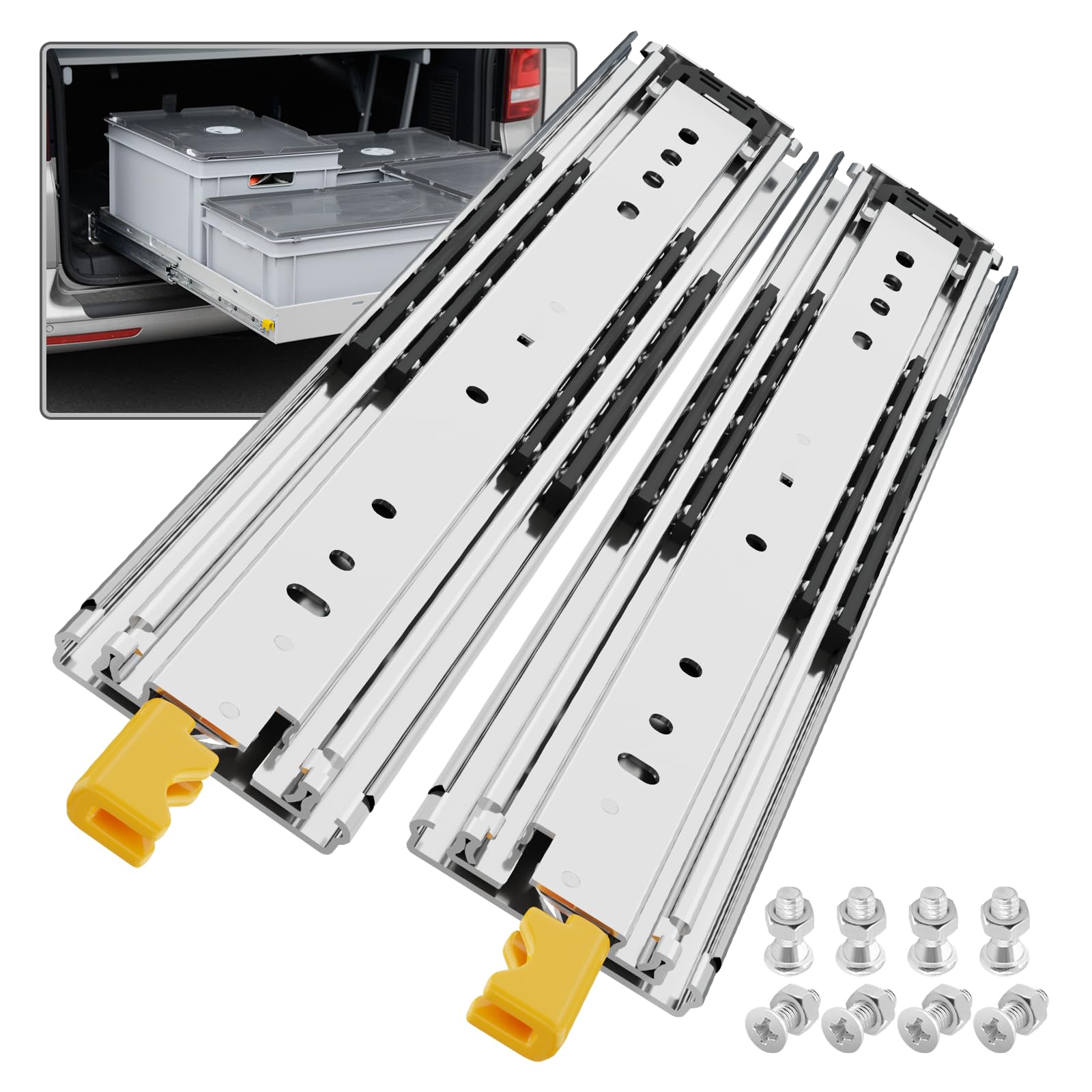 Heavy Duty Locking Drawer Slides 350 lb Load Capacity - 12 to 60 Inch Full Extension Ball Bearing Side Mount Industrial Rails - Perfect for Tool Cabinets, Workbenches, and Garage Storage Systems