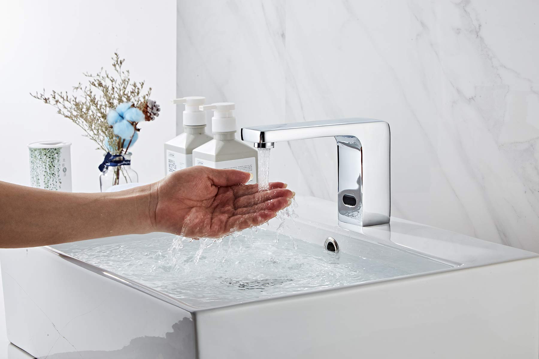 Automatic Sensor Touchless Bathroom Faucet - Chrome Motion Activated Hands-Free Vanity Sink Tap with Battery/Plug-in Power - Perfect for Modern Homes, Restaurants & Public Restrooms