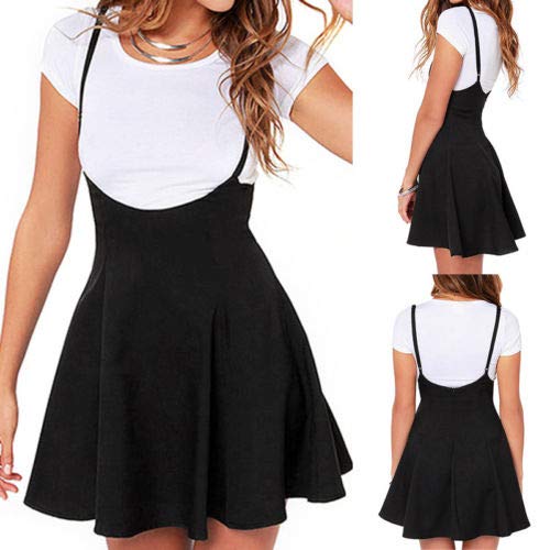 Women's High Waist Suspender Pleated Skirt - Casual School Style A-Line Skirt with Adjustable Straps for Girls & Teens | Perfect for School, Dating, Parties & Everyday Wear