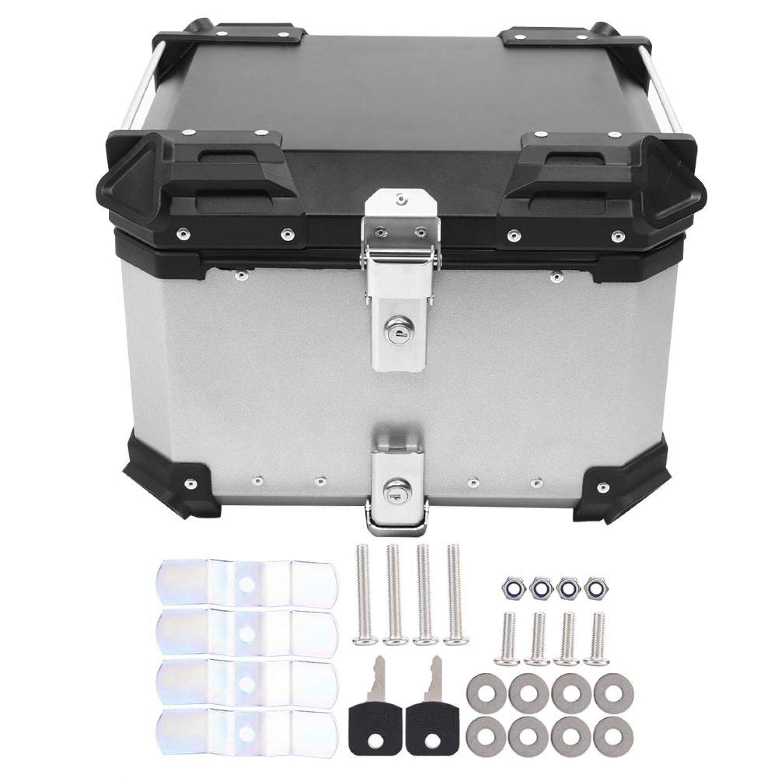 **Ymiko 45L Universal Motorcycle Top Case - Aluminum Lockable Storage Trunk for Touring & Commuting (Silver) | Weatherproof & Durable Luggage Carrier for Harley, Honda, Yamaha & More**    *(Perfect for Long-Distance Travel, Daily Commute, or Secure Storage on Your Motorcycle Adventure)*