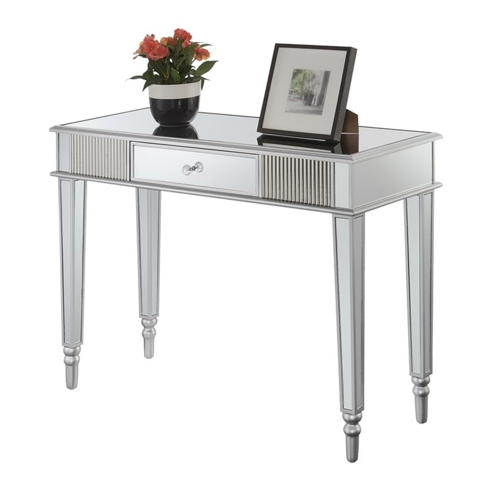 Modern Silver Glass One-Drawer Desk & Console Table - UrbanPro Contemporary Home Office & Entryway Furniture for Small Spaces