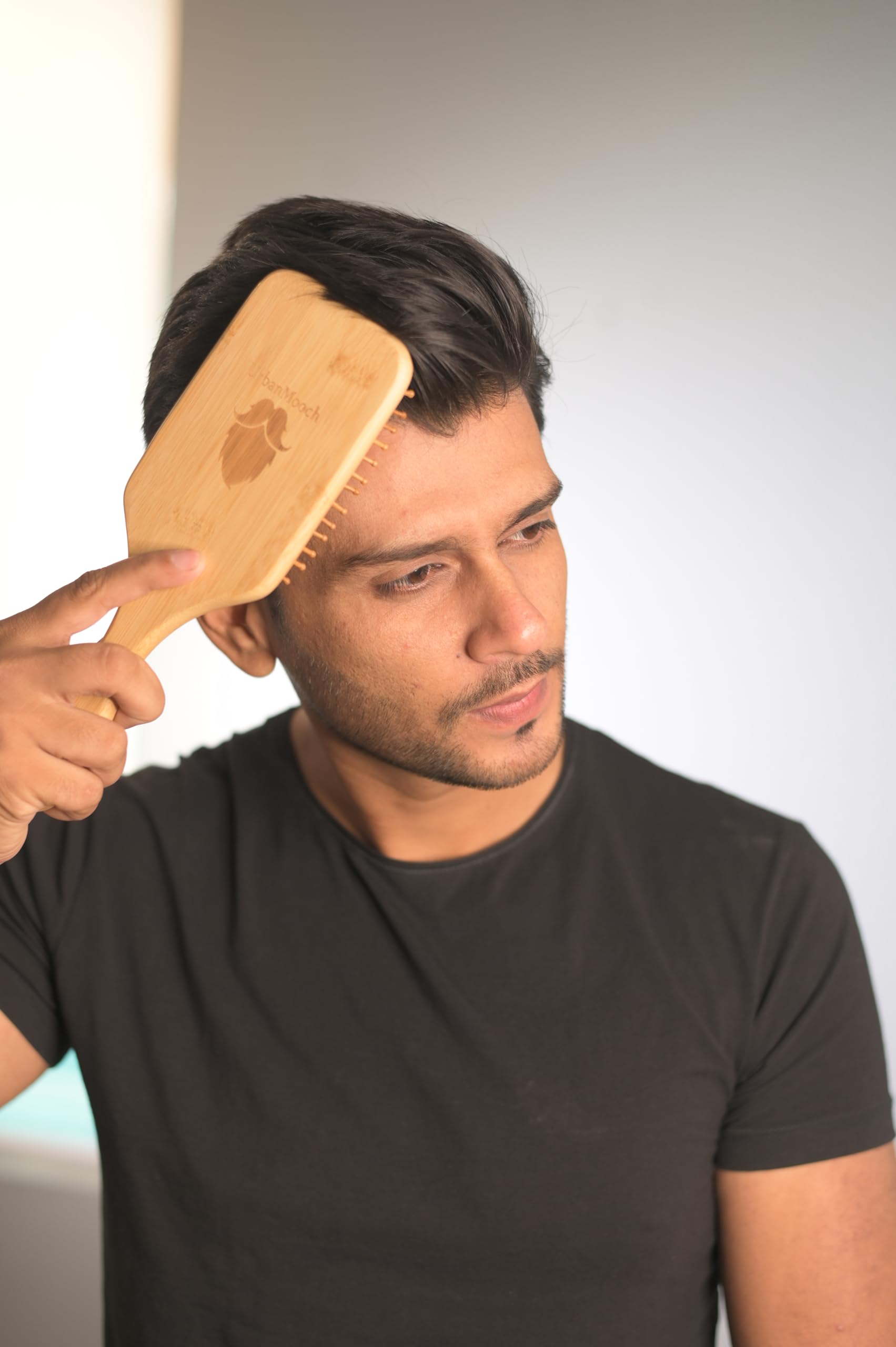UrbanMooch Wooden Bamboo Hair Brush - Detangling Brush for Thin, Long & Curly Hair - Eco-Friendly Paddle Hairbrush Stimulates Scalp, Promotes Hair Growth & Adds Shine - Perfect for Daily Hair Care & Styling at Home or Travel