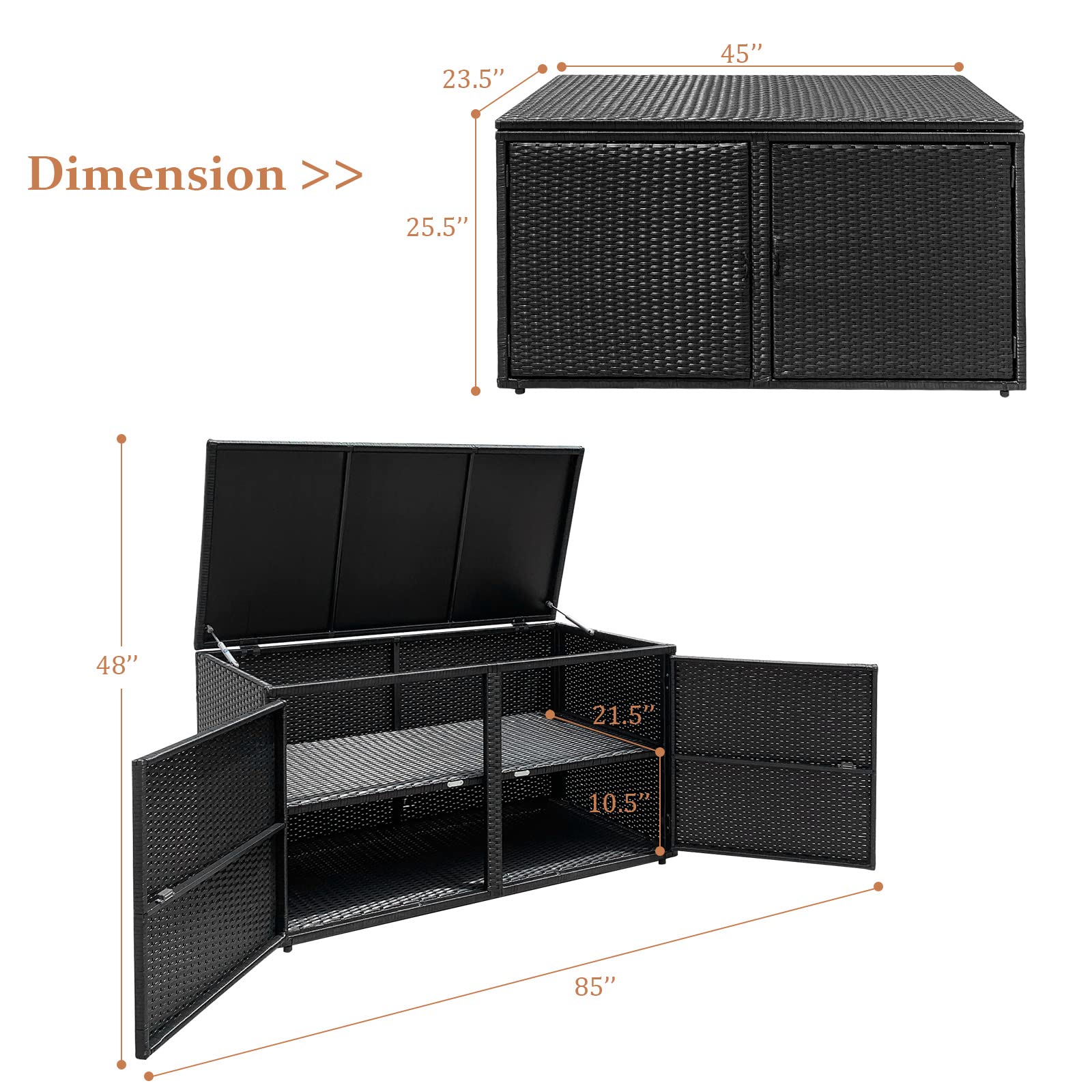 HAPPYGRILL 88 Gallon Outdoor Wicker Storage Box - Rattan Deck Box for Patio Furniture, Garden Tools & Yard Accessories - Weatherproof Storage Solution for Balcony, Porch & Backyard Organization