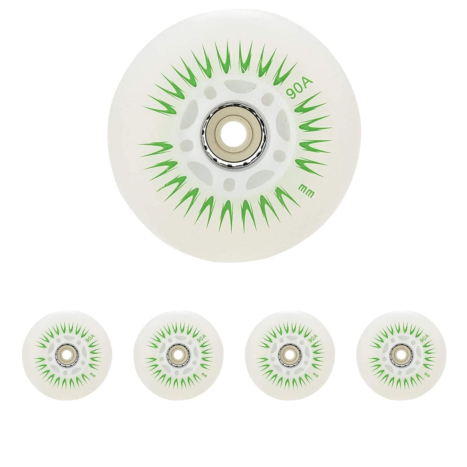 Glow in the Dark Roller Skates with LED Flashing Wheels - Kids Light Up Roller Skate Wheels (4 Pack, 72mm, Green) - Perfect for Night Skating, Birthday Gifts & Roller Disco Parties