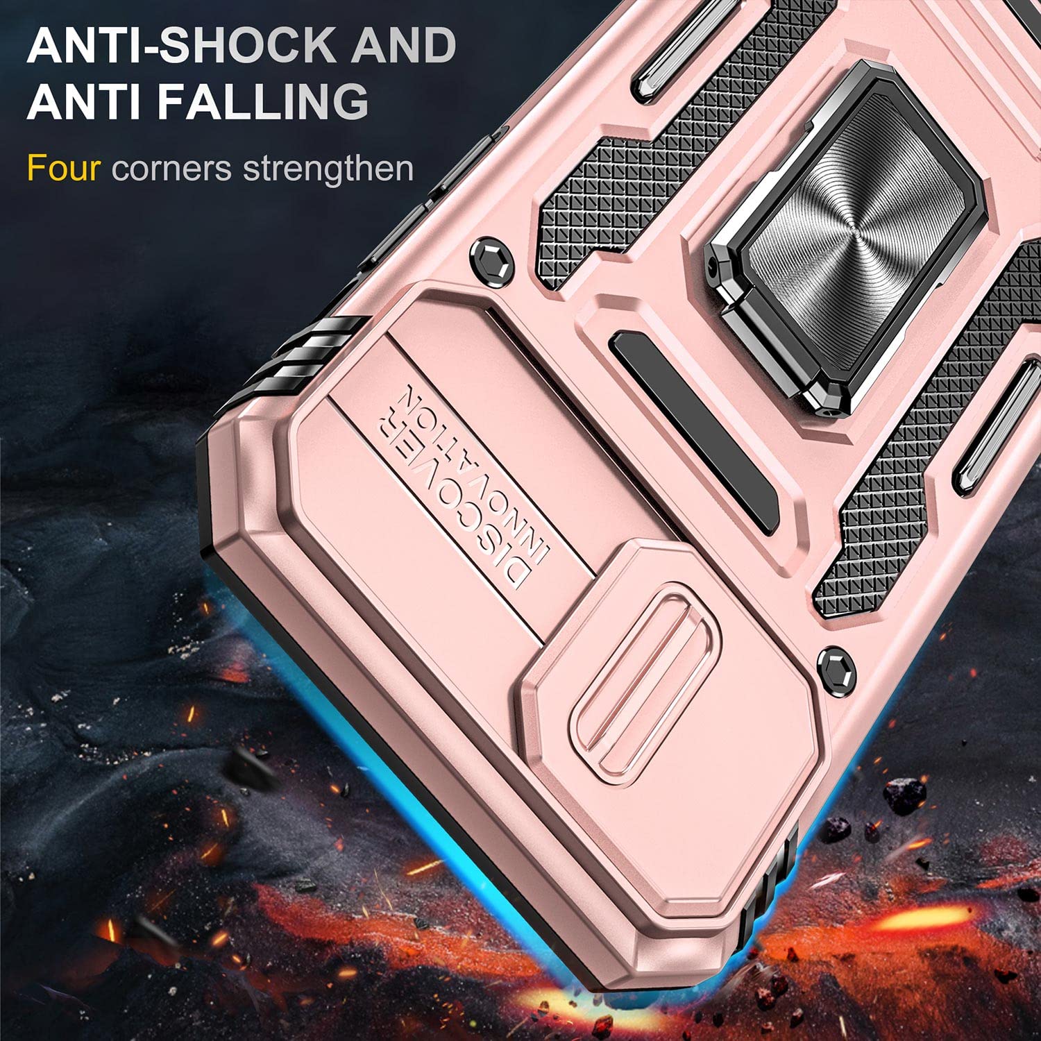 Premium Magnetic Phone Case for iPhone 12/12 Pro - Rose Gold with Camera Cover, Ring Holder Kickstand & Car Mount | Slim Protective Cover for Work, Travel & Everyday Use