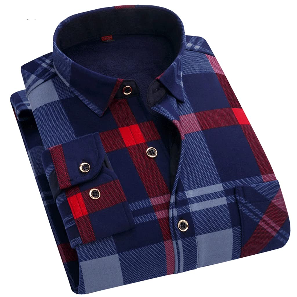 Men's Long Sleeve Plaid Flannel Shirt - Warm Fleece Lined Business Casual Dress Shirt (Red, XXXL) - Perfect for Office Wear, Winter Outfits & Outdoor Activities