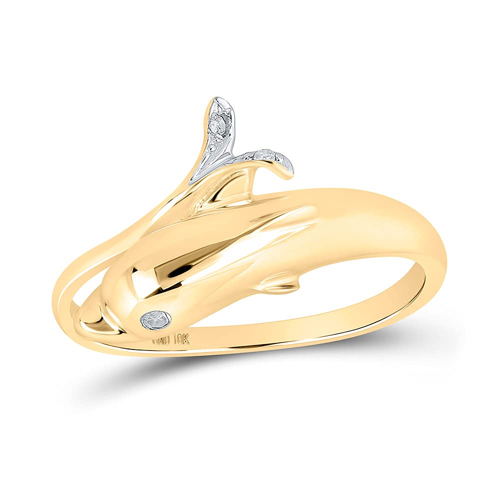 10Kt Yellow Gold Women's Round Diamond Dolphin Fish Animal Wrap Ring - 0.03 Cttw, Perfect for Beach Vacations, Ocean-Themed Parties & Unique Gift Giving